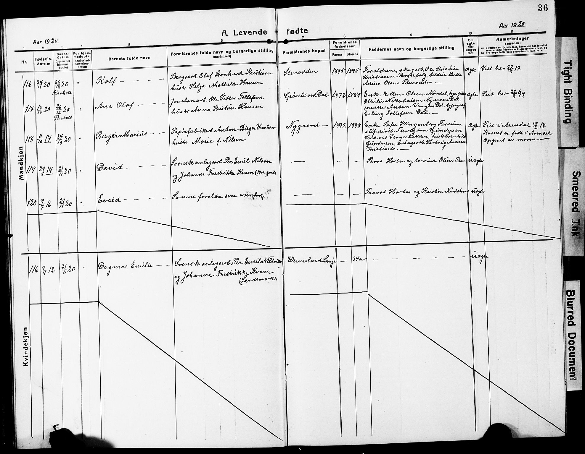 Eidsvoll prestekontor Kirkebøker, AV/SAO-A-10888/G/Ga/L0010: Klokkerbok nr. I 10, 1919-1929, s. 36