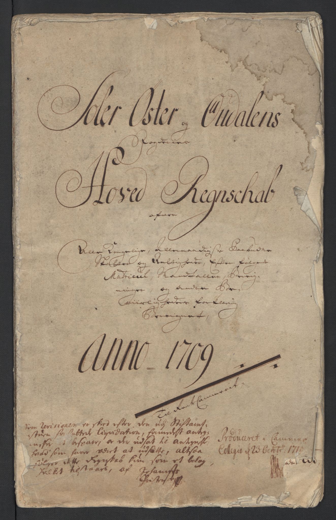 Rentekammeret inntil 1814, Reviderte regnskaper, Fogderegnskap, RA/EA-4092/R13/L0846: Fogderegnskap Solør, Odal og Østerdal, 1709, s. 5