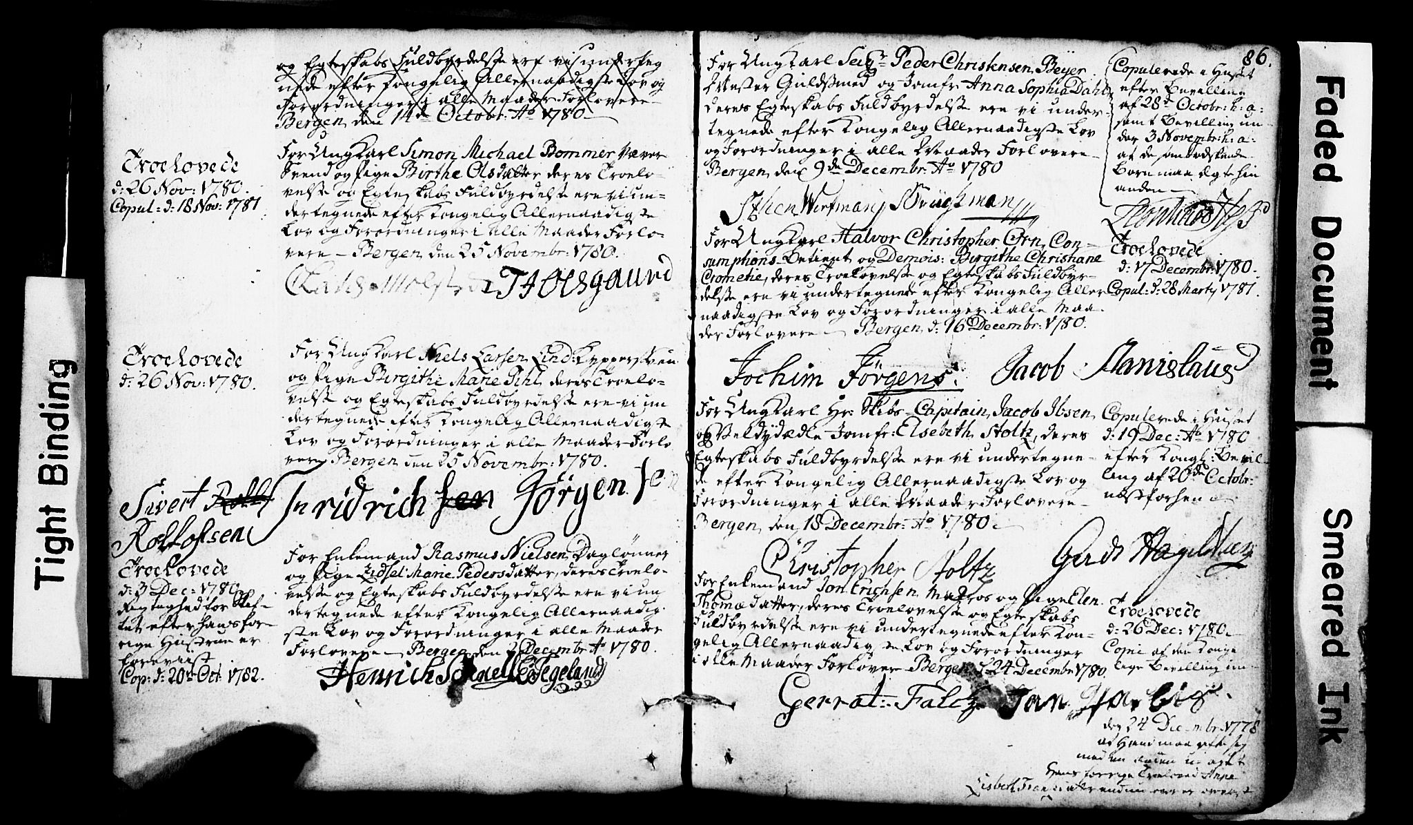 Domkirken sokneprestembete, SAB/A-74801: Forlovererklæringer nr. II.5.1, 1767-1792, s. 86
