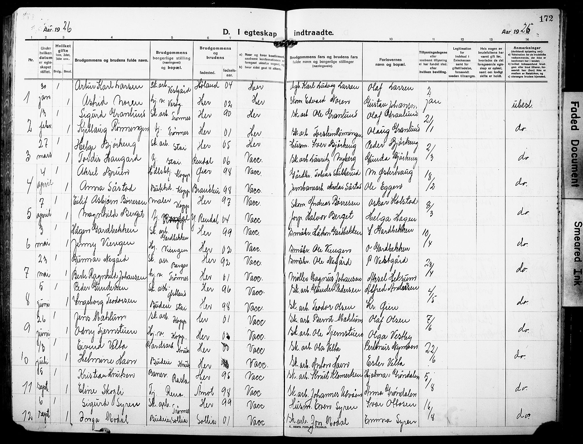 Stor-Elvdal prestekontor, AV/SAH-PREST-052/H/Ha/Hab/L0005: Klokkerbok nr. 5, 1913-1932, s. 172