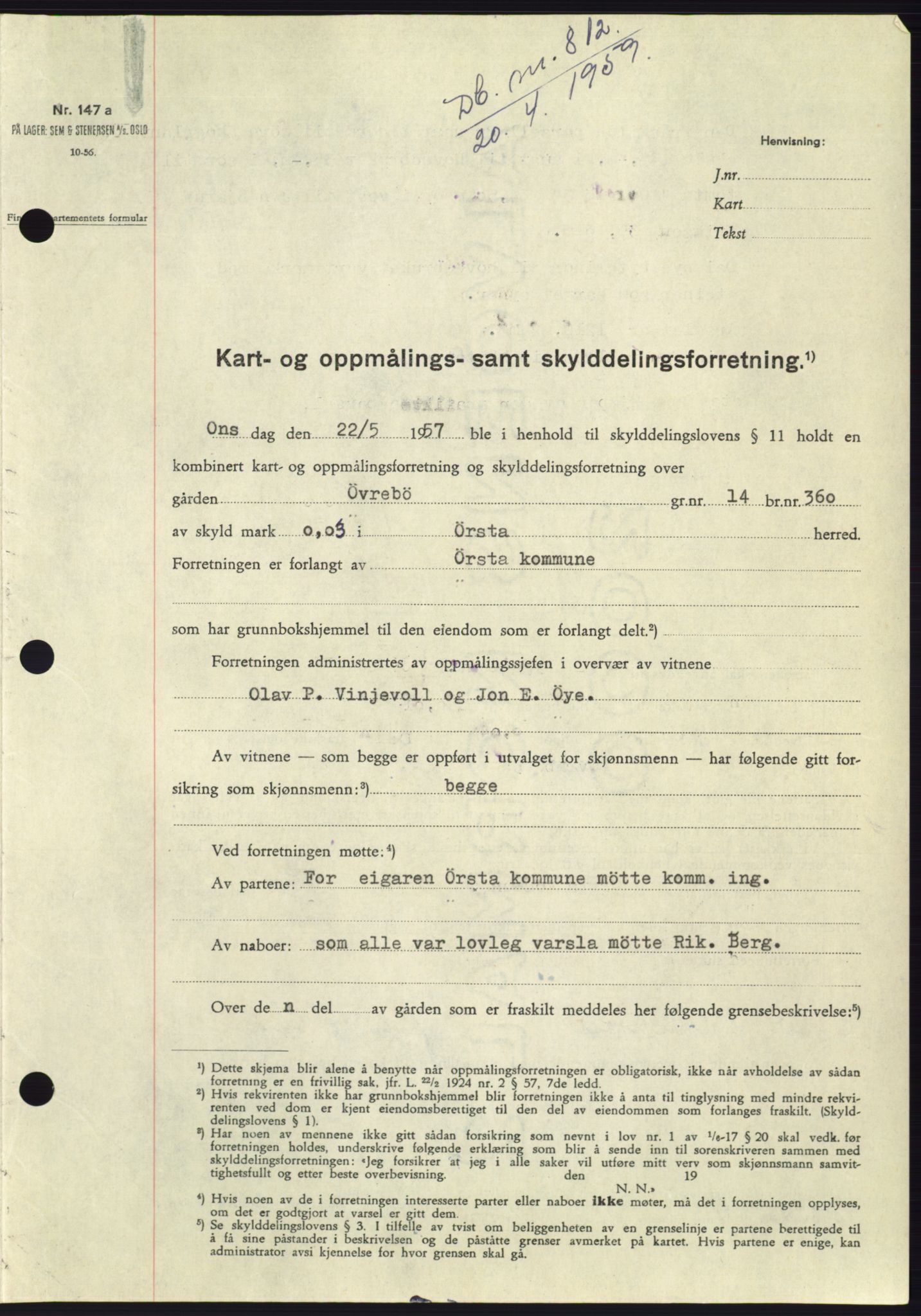 Søre Sunnmøre sorenskriveri, SAT/A-4122/1/2/2C/L0112: Pantebok nr. 38A, 1959-1959, Dagboknr: 812/1959