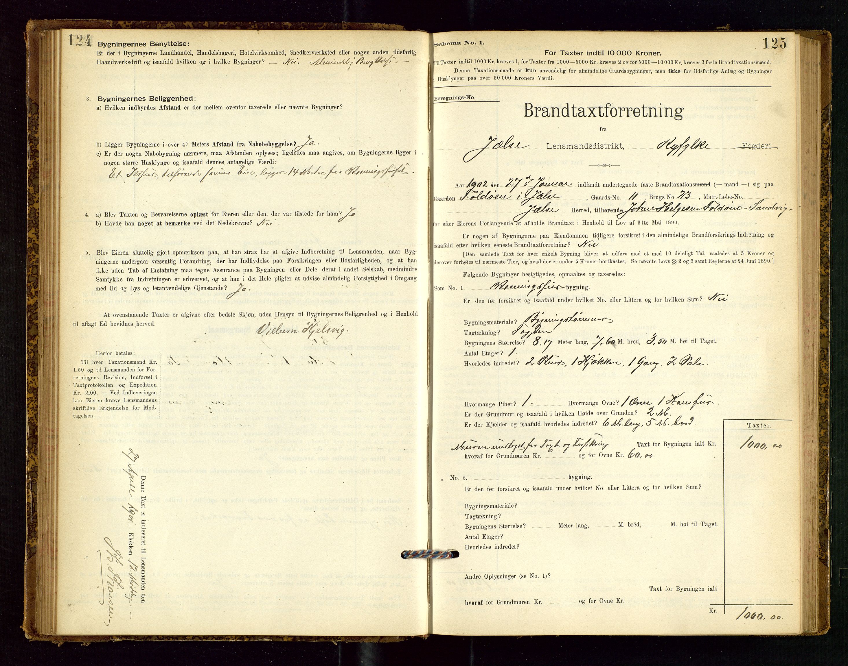 Jelsa lensmannskontor, SAST/A-100360/Gob/L0001: "Brandtaxationsprotocol", 1895-1918, s. 124-125