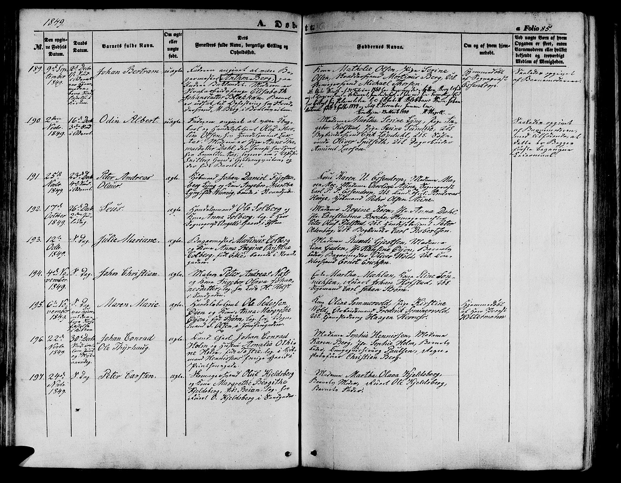 Ministerialprotokoller, klokkerbøker og fødselsregistre - Sør-Trøndelag, SAT/A-1456/602/L0137: Klokkerbok nr. 602C05, 1846-1856, s. 85