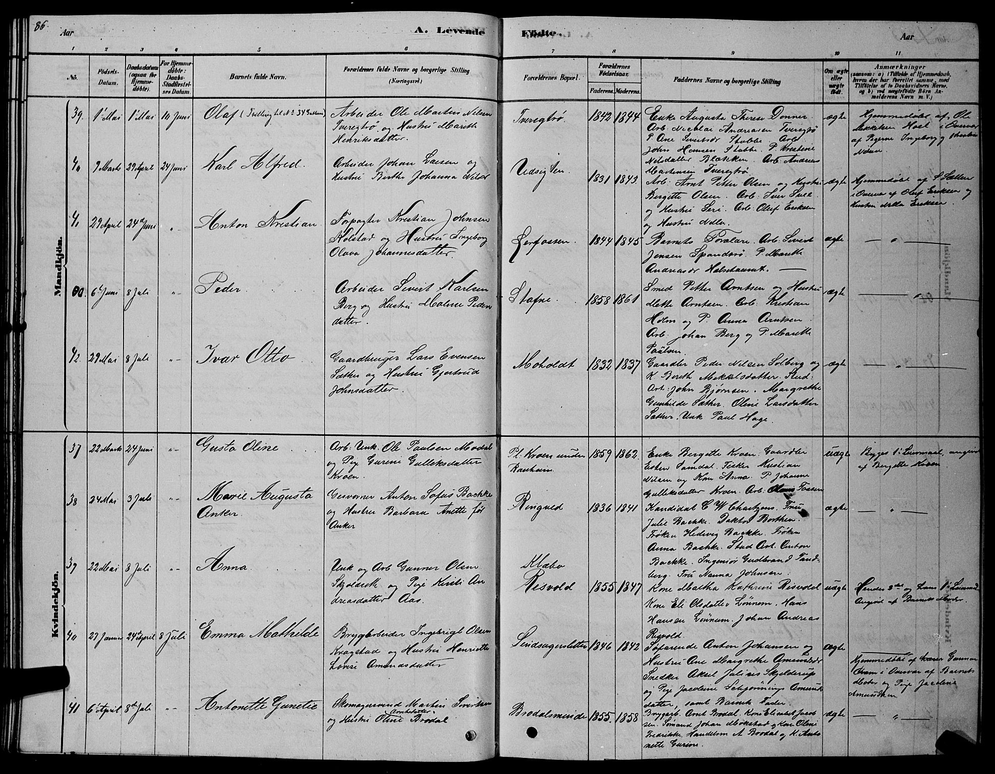 Ministerialprotokoller, klokkerbøker og fødselsregistre - Sør-Trøndelag, SAT/A-1456/606/L0312: Klokkerbok nr. 606C08, 1878-1894, s. 86