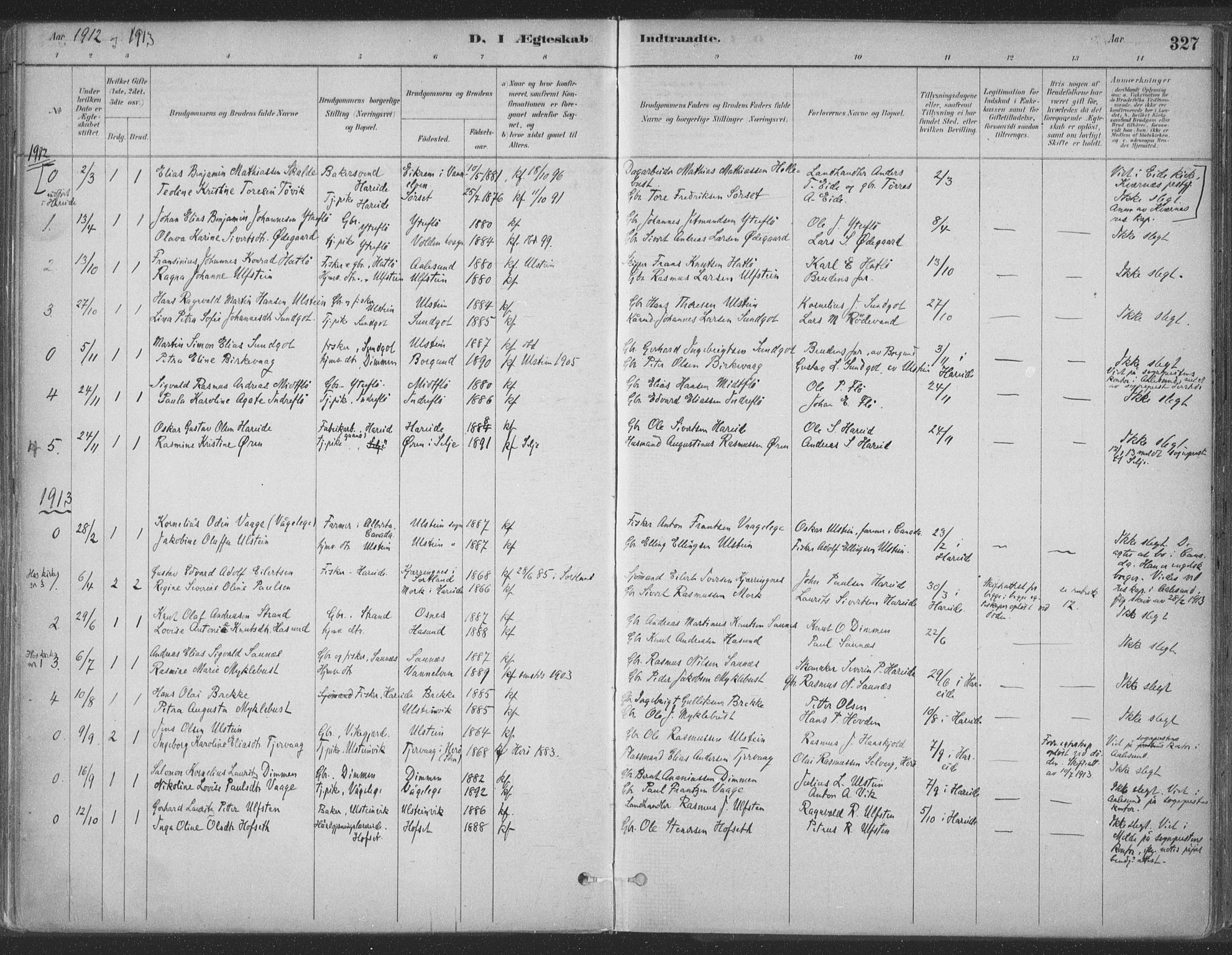 Ministerialprotokoller, klokkerbøker og fødselsregistre - Møre og Romsdal, SAT/A-1454/509/L0106: Ministerialbok nr. 509A04, 1883-1922, s. 327
