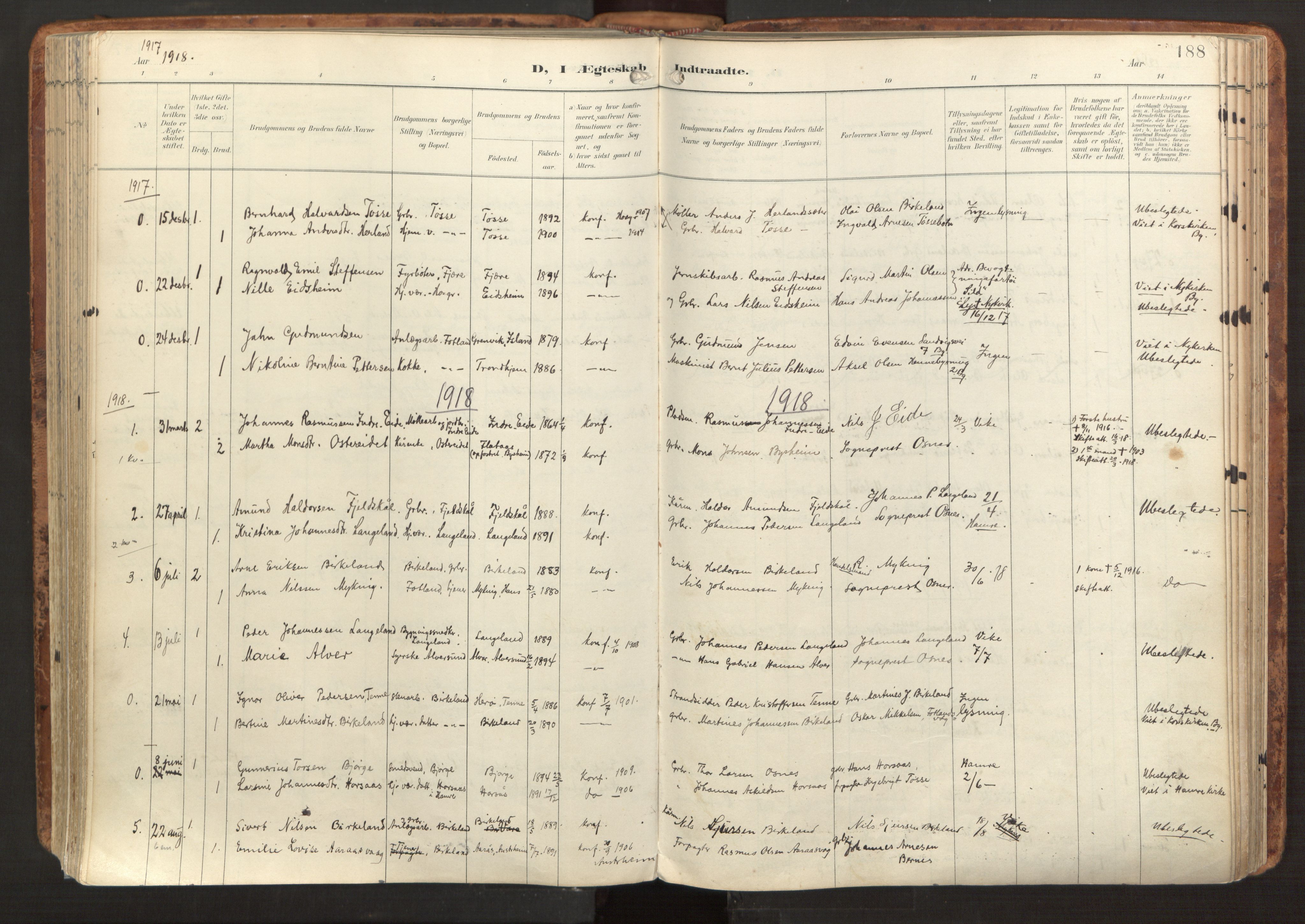 Hosanger sokneprestembete, AV/SAB-A-75801/H/Haa: Ministerialbok nr. B 2, 1897-1923, s. 188