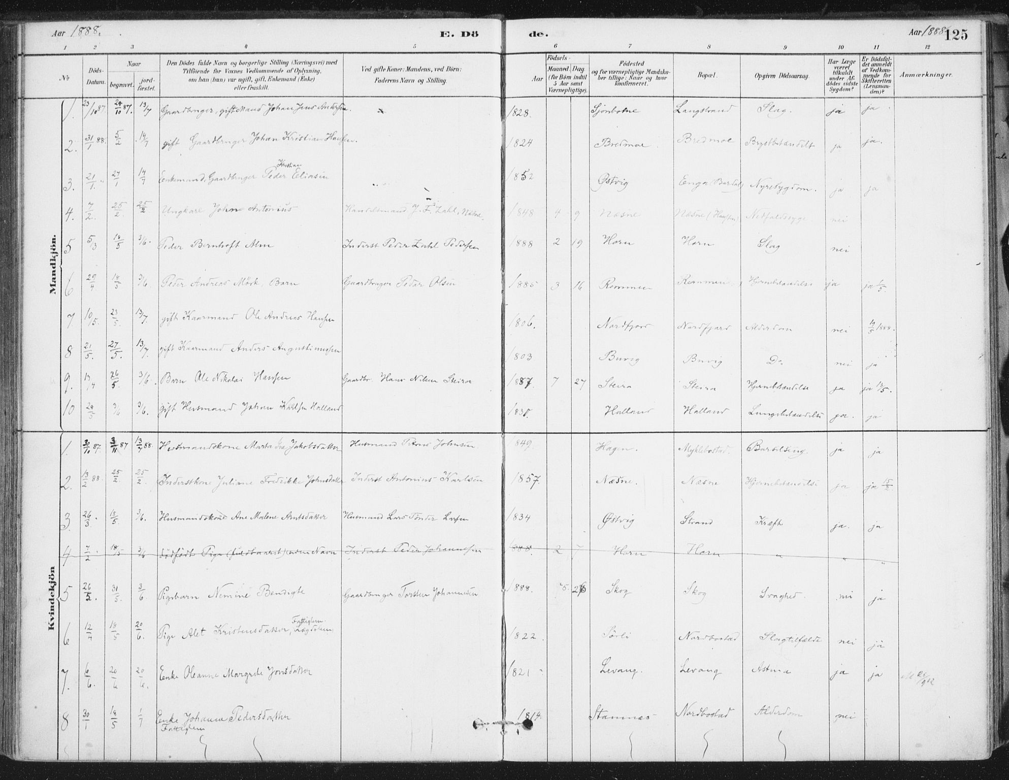 Ministerialprotokoller, klokkerbøker og fødselsregistre - Nordland, SAT/A-1459/838/L0553: Ministerialbok nr. 838A11, 1880-1910, s. 125