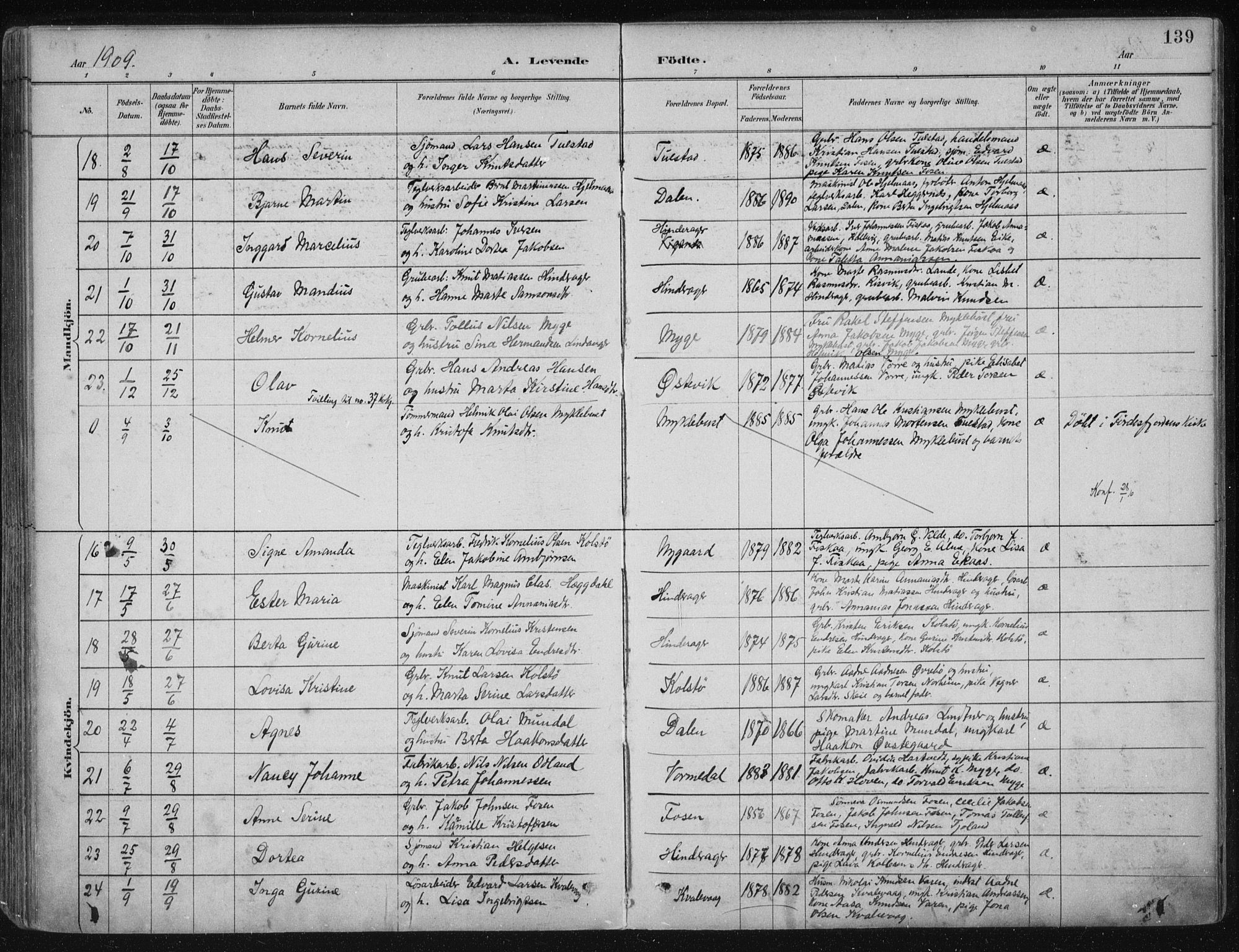 Avaldsnes sokneprestkontor, AV/SAST-A -101851/H/Ha/Haa/L0017: Ministerialbok nr. A 17, 1889-1920, s. 139