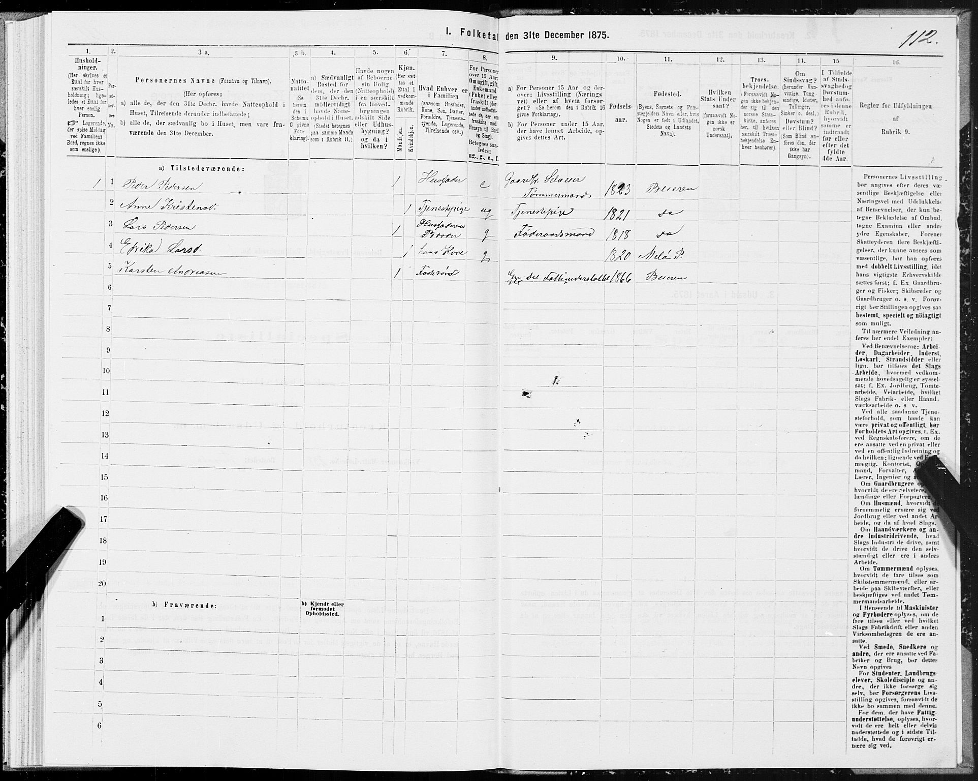 SAT, Folketelling 1875 for 1839P Beiarn prestegjeld, 1875, s. 1112