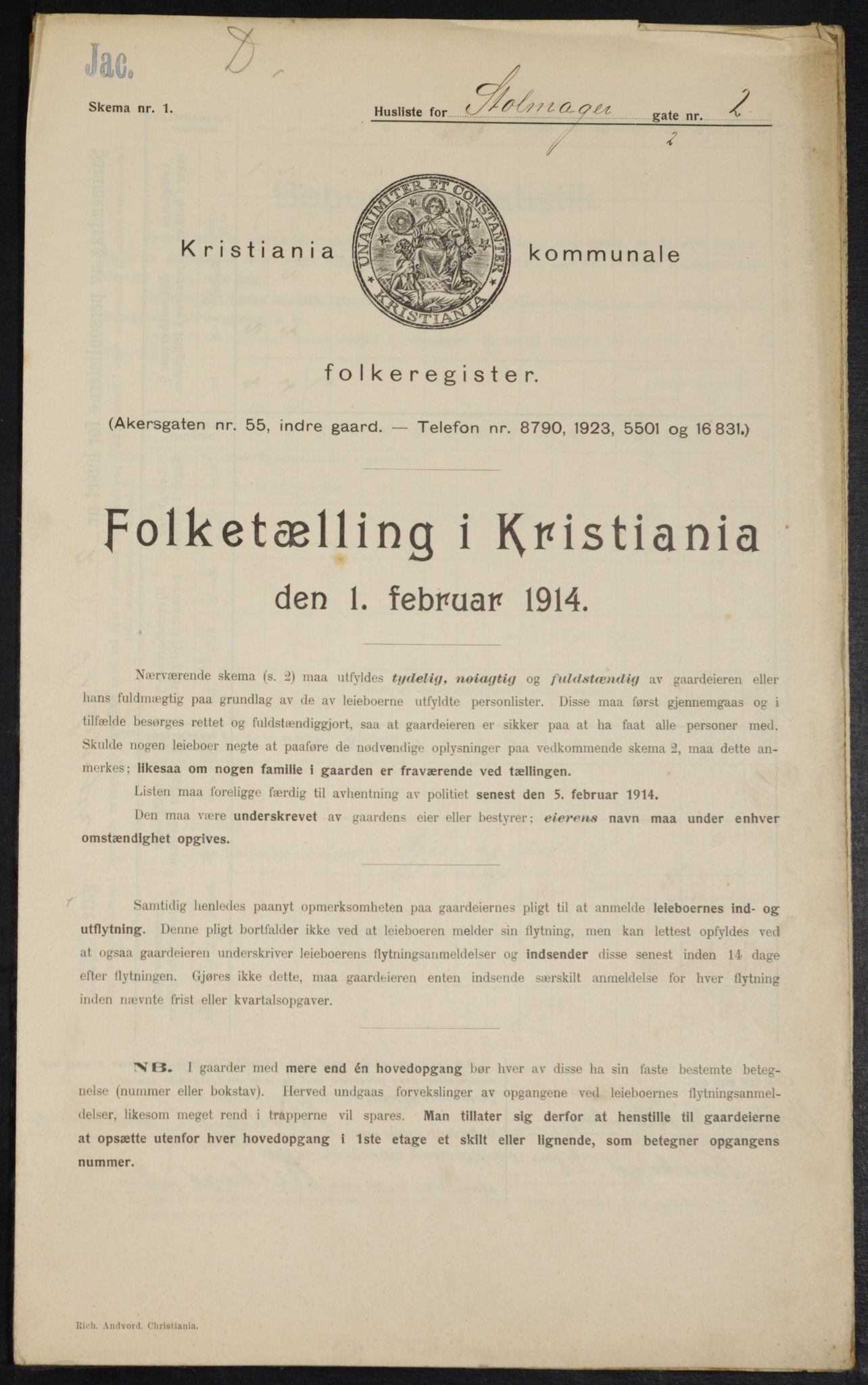 OBA, Kommunal folketelling 1.2.1914 for Kristiania, 1914, s. 103262