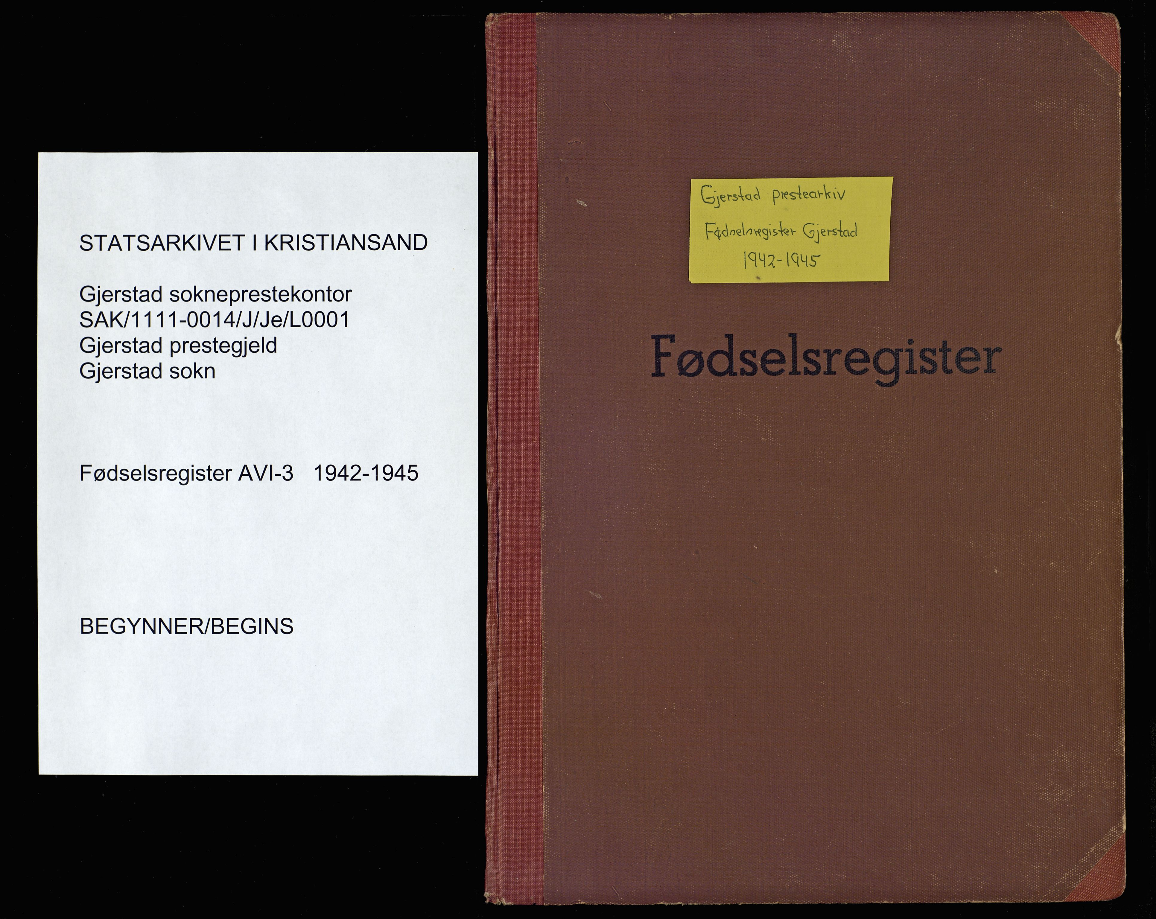 Gjerstad sokneprestkontor, AV/SAK-1111-0014/J/Je/L0001: Fødselsregister nr. A-VI-3, 1942-1945