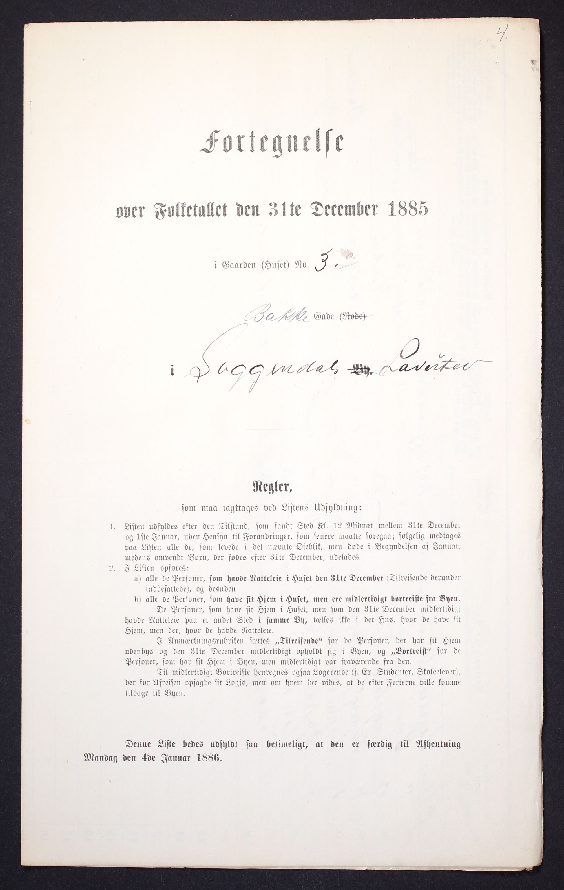 SAST, Folketelling 1885 for 1107 Sokndal ladested, 1885, s. 4a