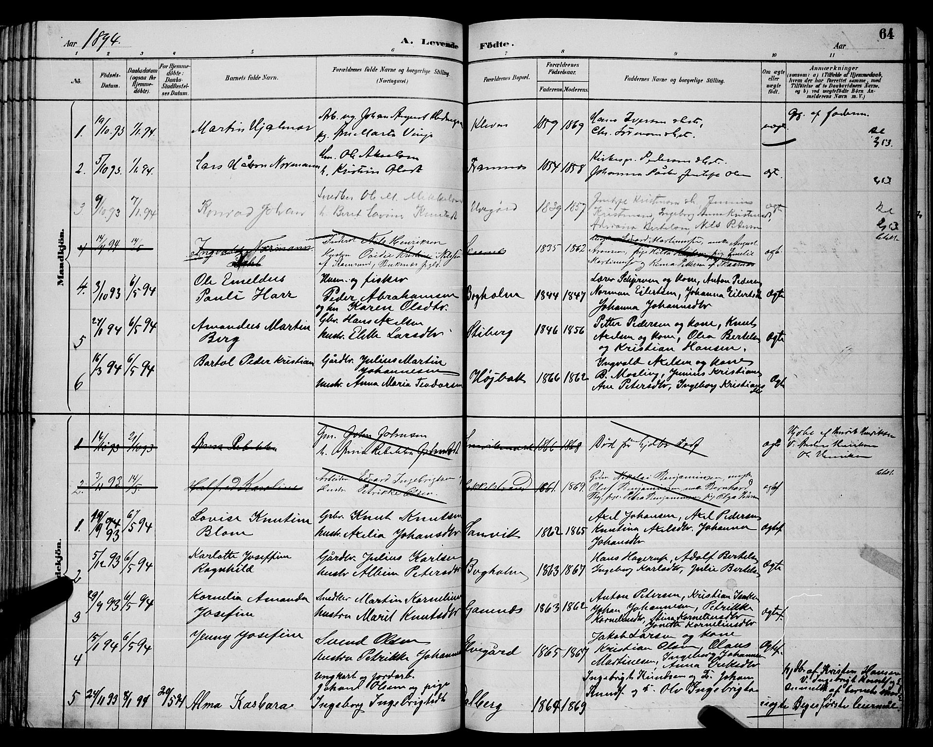 Ministerialprotokoller, klokkerbøker og fødselsregistre - Nordland, AV/SAT-A-1459/866/L0952: Klokkerbok nr. 866C01, 1886-1899, s. 64