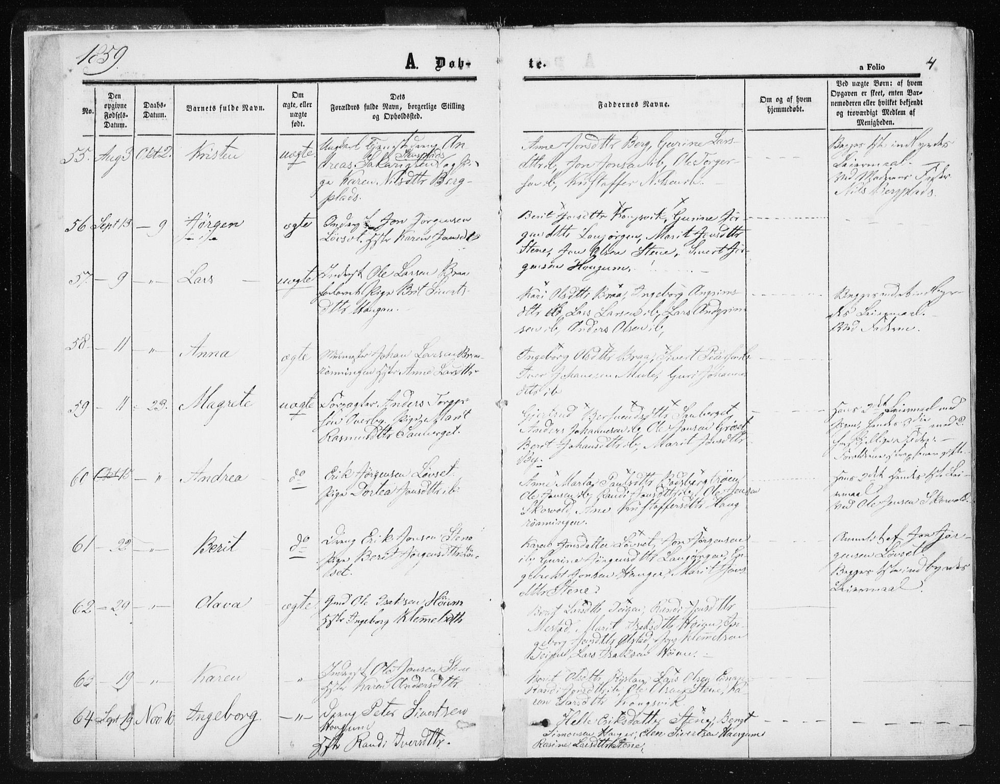 Ministerialprotokoller, klokkerbøker og fødselsregistre - Sør-Trøndelag, SAT/A-1456/612/L0377: Ministerialbok nr. 612A09, 1859-1877, s. 4