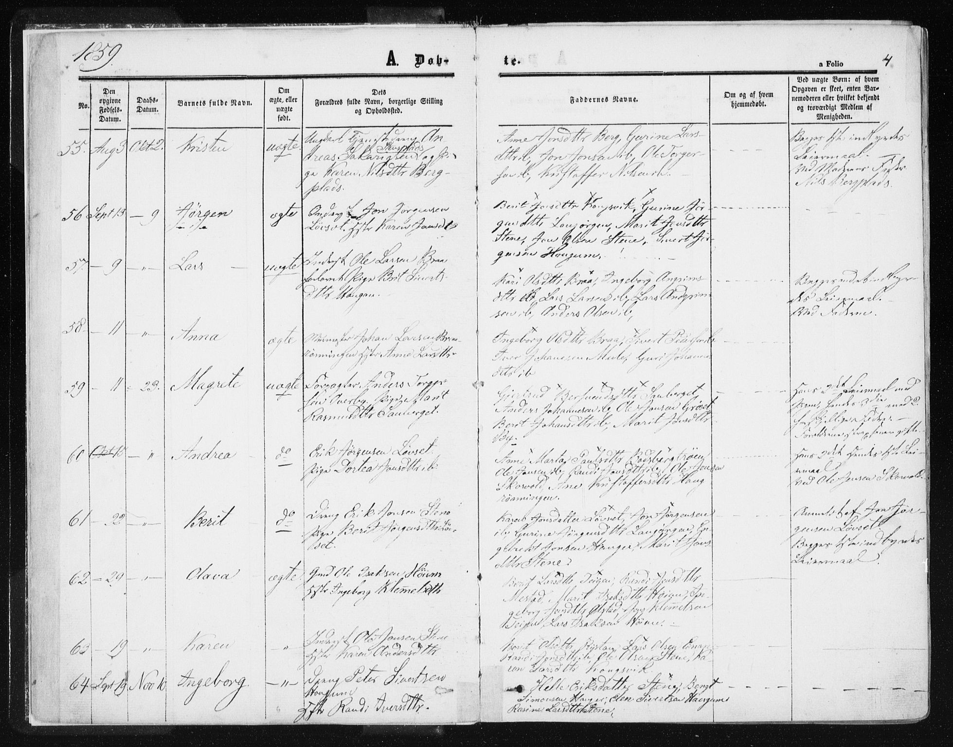 Ministerialprotokoller, klokkerbøker og fødselsregistre - Sør-Trøndelag, AV/SAT-A-1456/612/L0377: Ministerialbok nr. 612A09, 1859-1877, s. 4