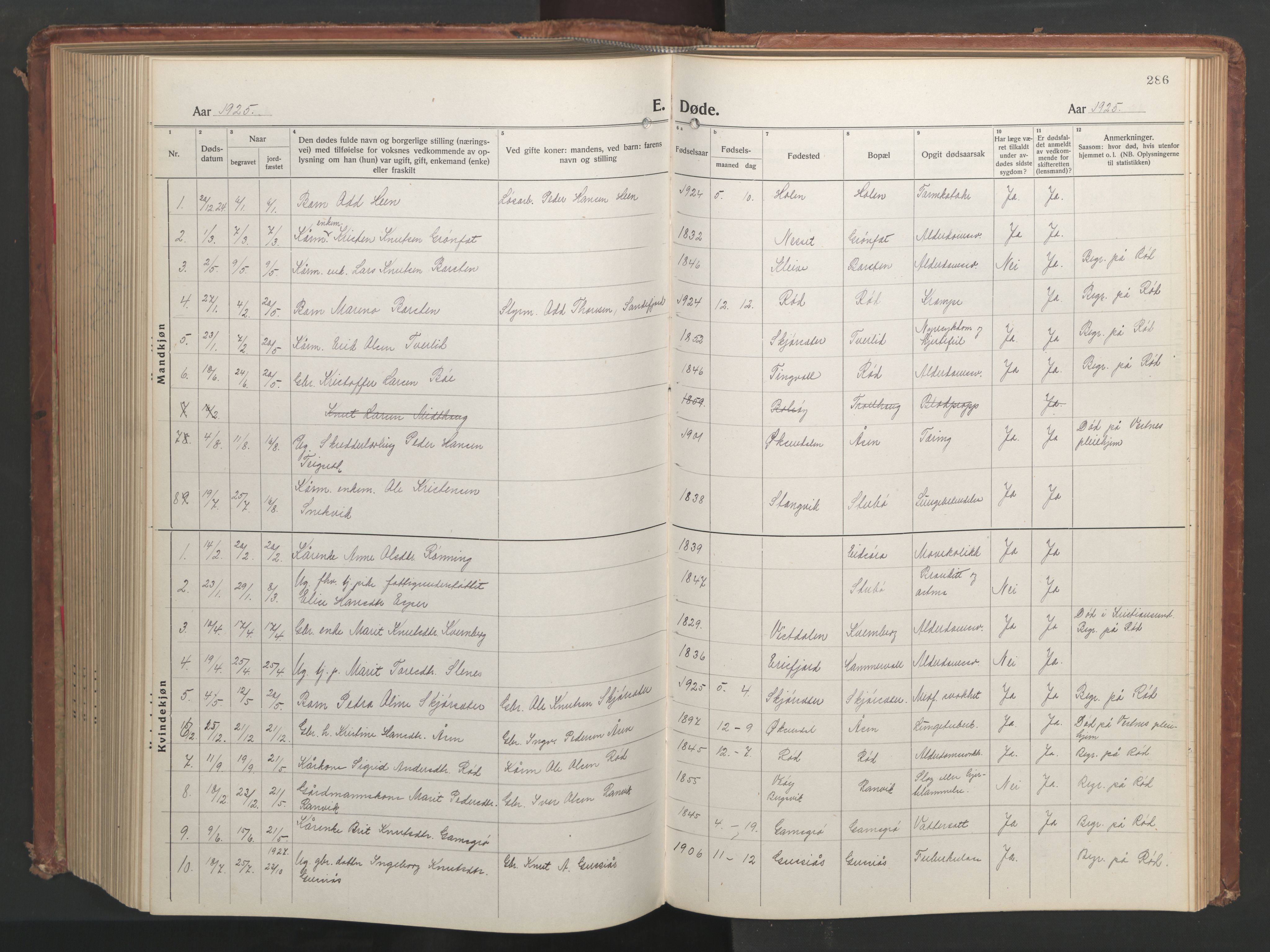 Ministerialprotokoller, klokkerbøker og fødselsregistre - Møre og Romsdal, SAT/A-1454/551/L0633: Klokkerbok nr. 551C05, 1921-1961, s. 286