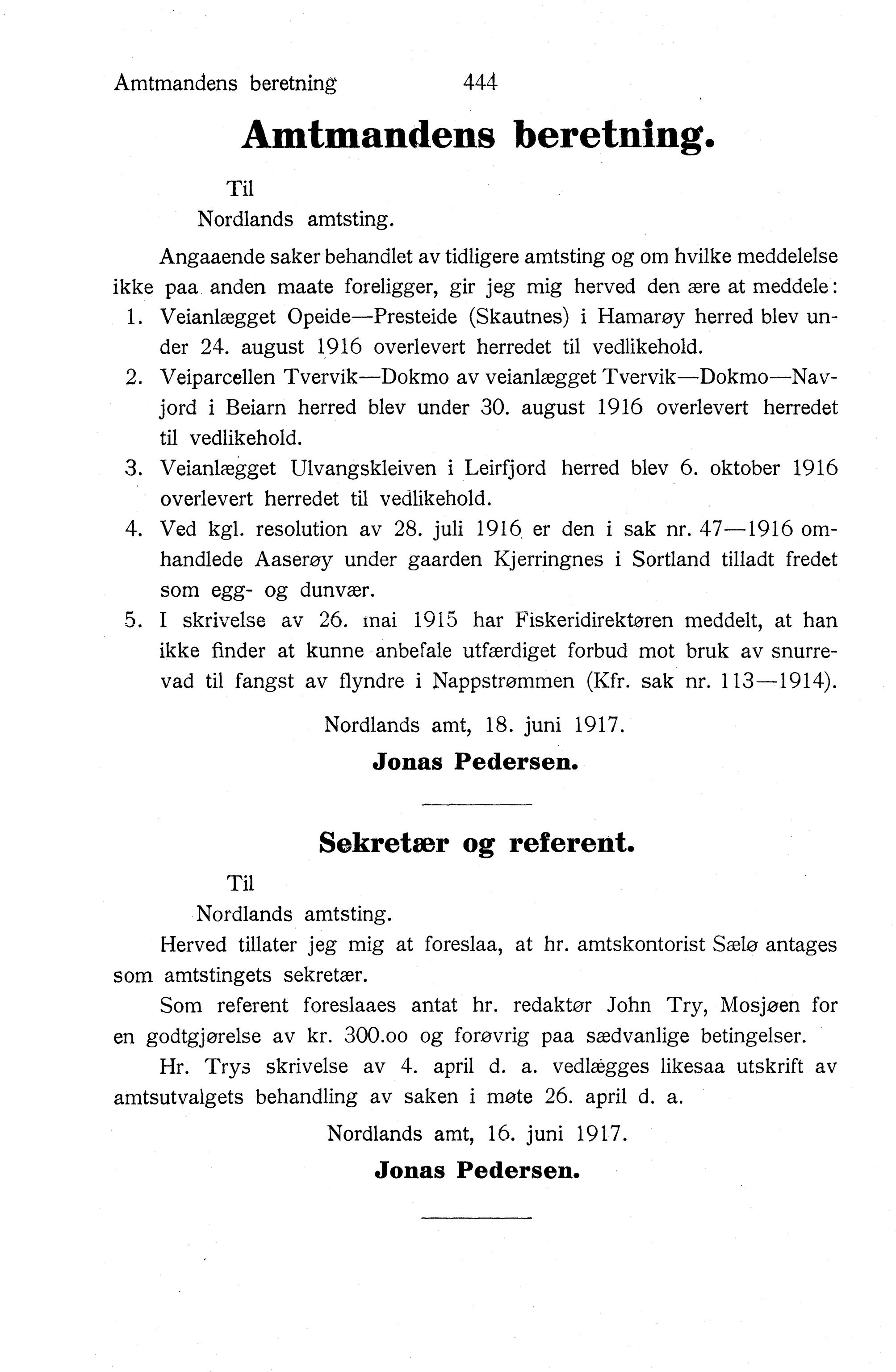 Nordland Fylkeskommune. Fylkestinget, AIN/NFK-17/176/A/Ac/L0040: Fylkestingsforhandlinger 1917, 1917