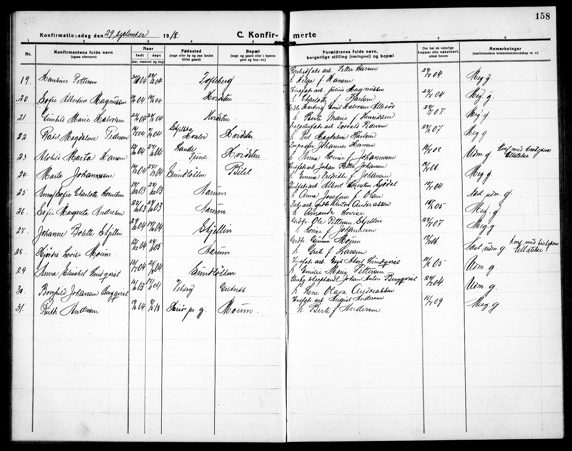 Borge prestekontor Kirkebøker, AV/SAO-A-10903/G/Ga/L0003: Klokkerbok nr. I 3, 1918-1939, s. 158