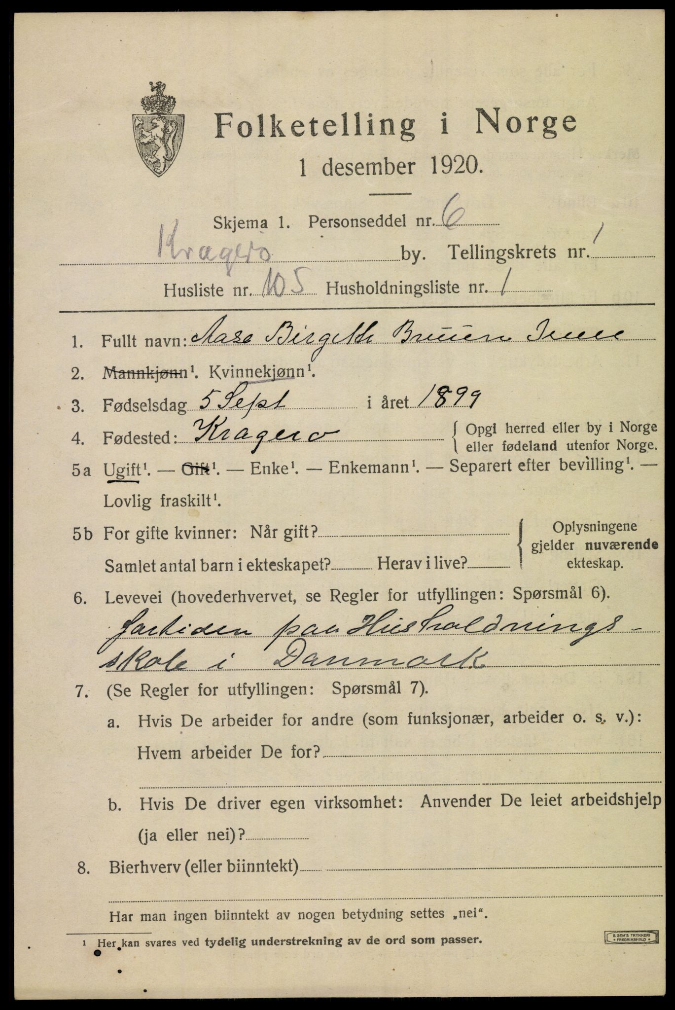 SAKO, Folketelling 1920 for 0801 Kragerø kjøpstad, 1920, s. 5337