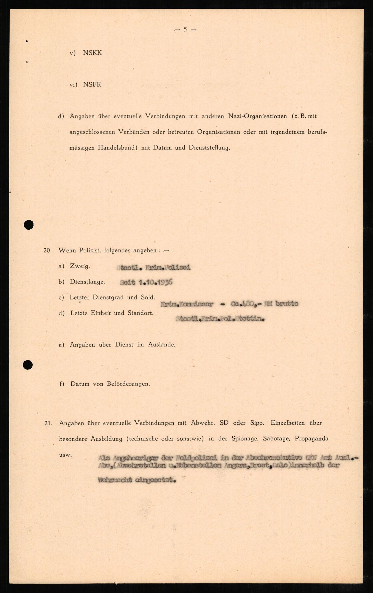 Forsvaret, Forsvarets overkommando II, AV/RA-RAFA-3915/D/Db/L0005: CI Questionaires. Tyske okkupasjonsstyrker i Norge. Tyskere., 1945-1946, s. 97