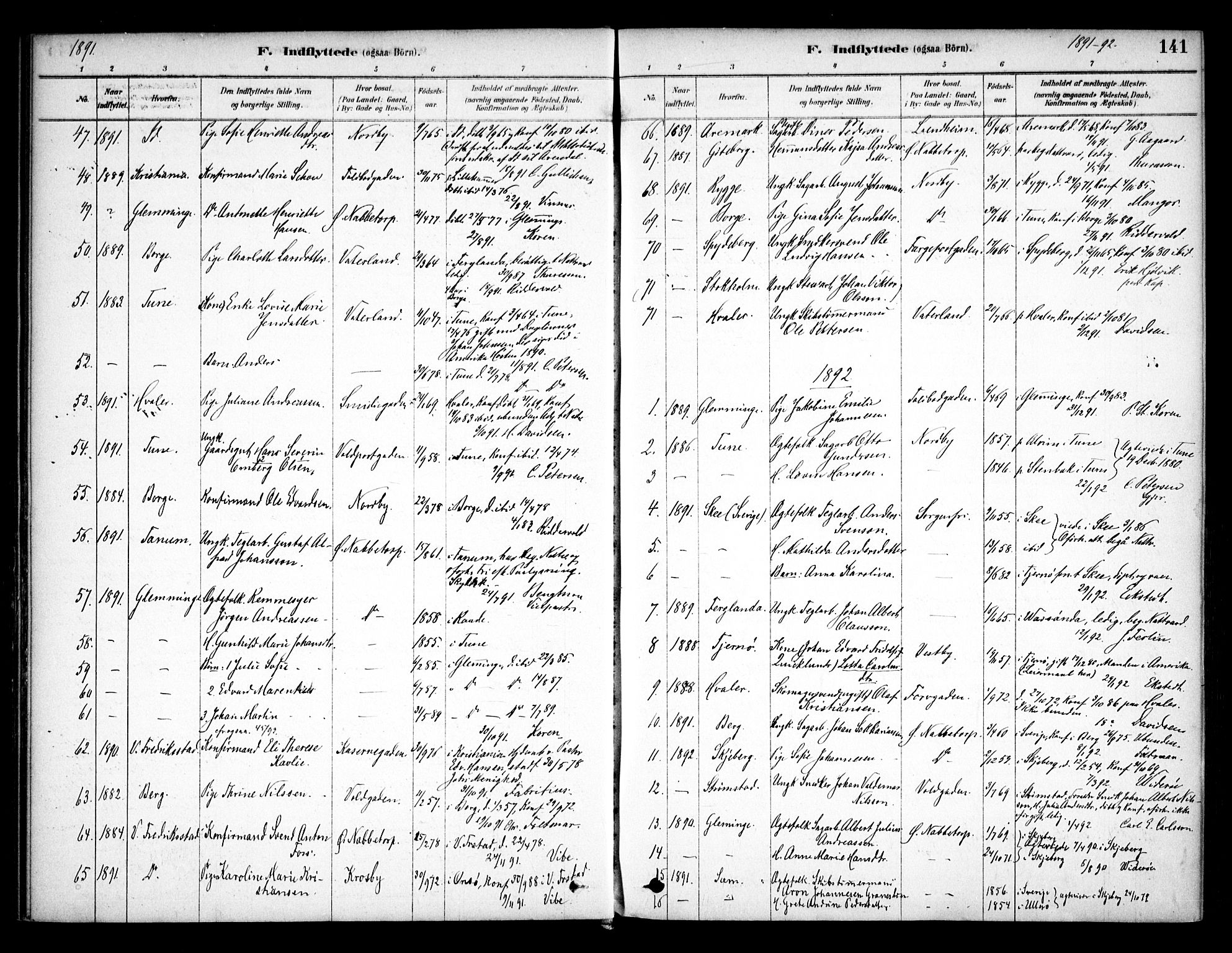 Østre Fredrikstad prestekontor Kirkebøker, AV/SAO-A-10907/F/Fa/L0001: Ministerialbok nr. 1, 1878-1982, s. 141