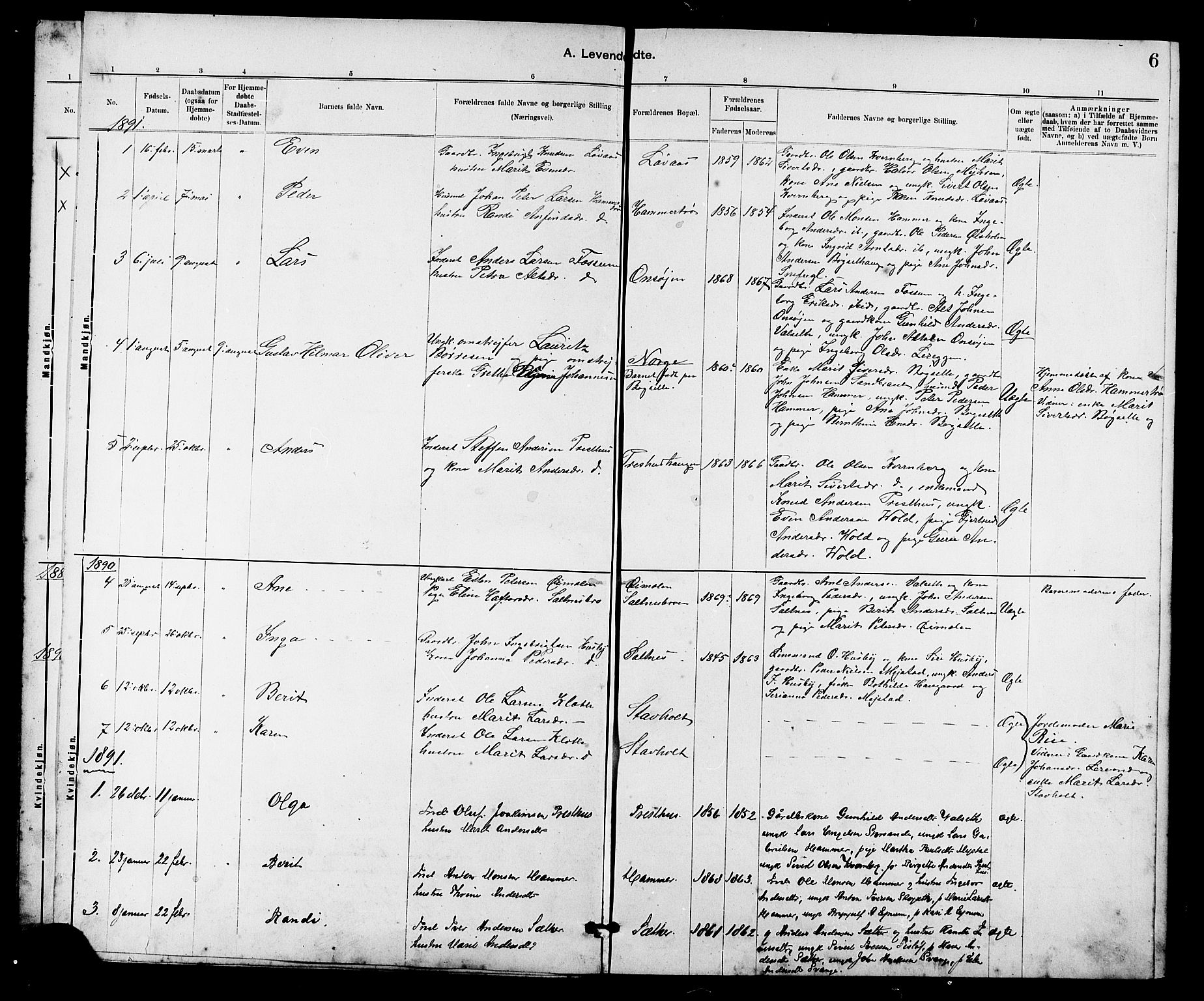 Ministerialprotokoller, klokkerbøker og fødselsregistre - Sør-Trøndelag, SAT/A-1456/666/L0790: Klokkerbok nr. 666C03, 1885-1908, s. 6