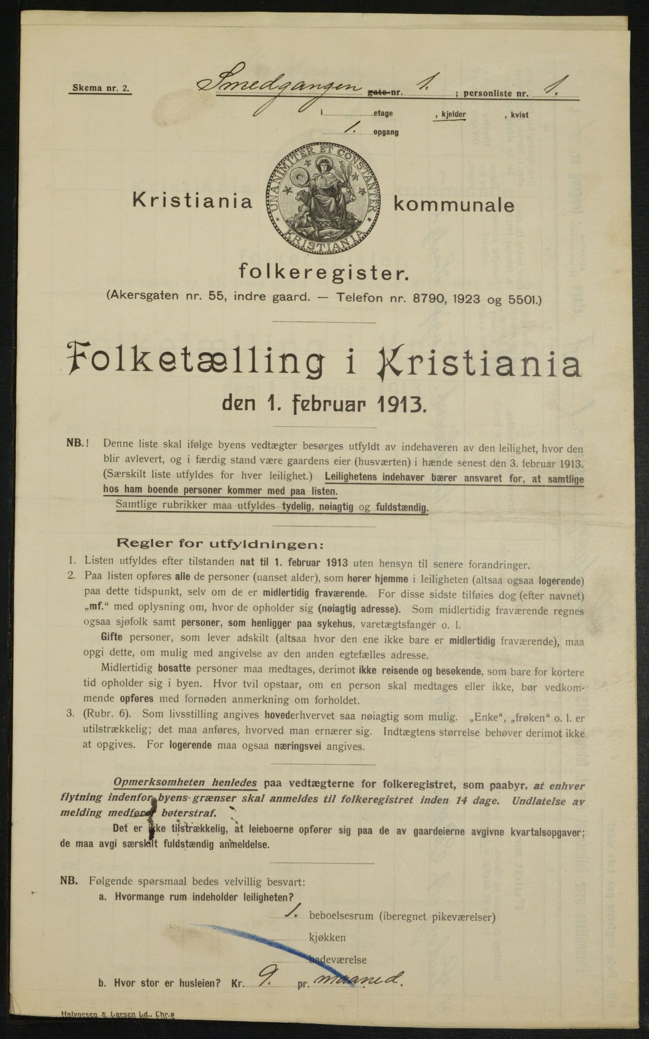 OBA, Kommunal folketelling 1.2.1913 for Kristiania, 1913, s. 97110