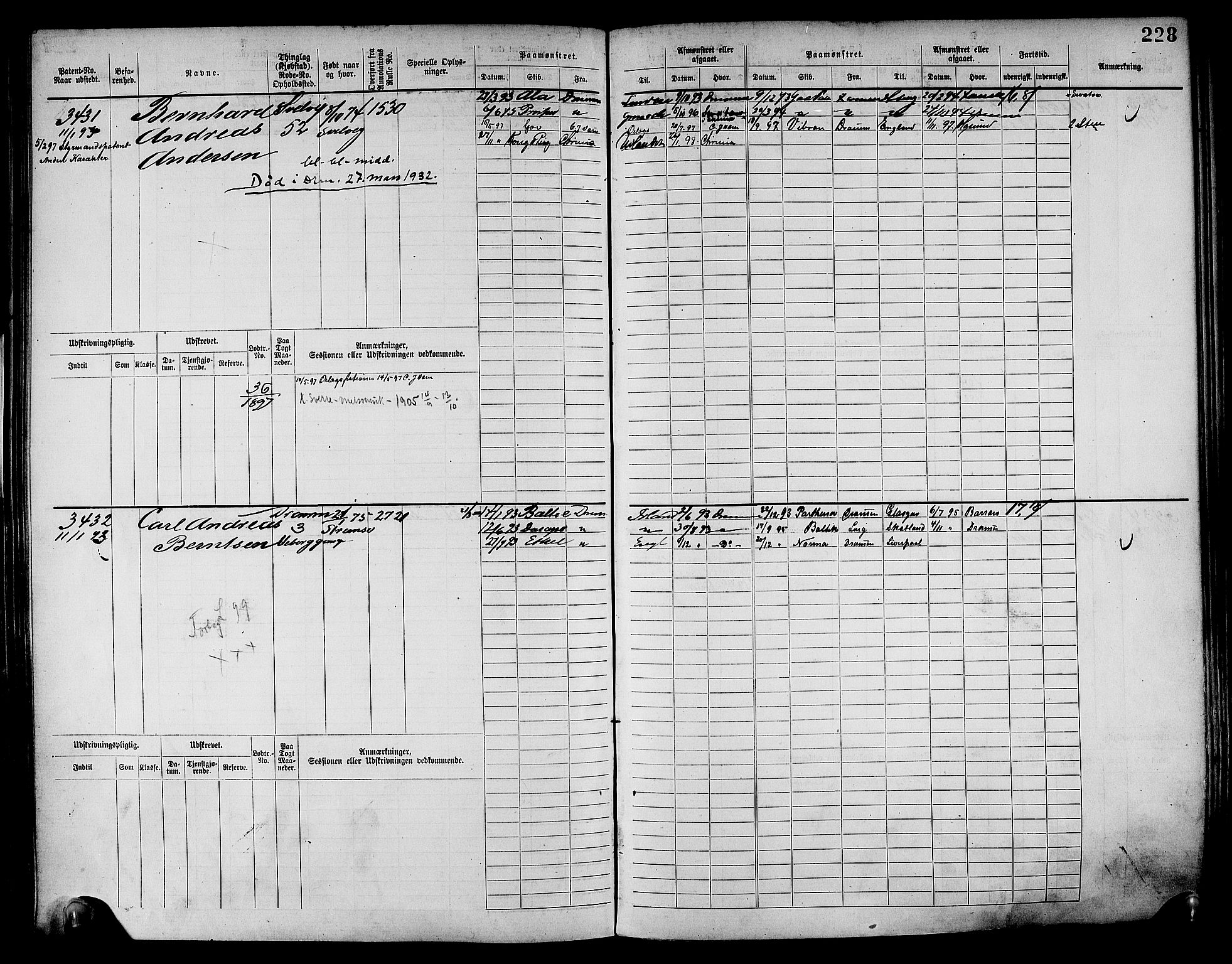 Drammen innrulleringsdistrikt, AV/SAKO-A-781/F/Fc/L0004: Hovedrulle, 1885, s. 234