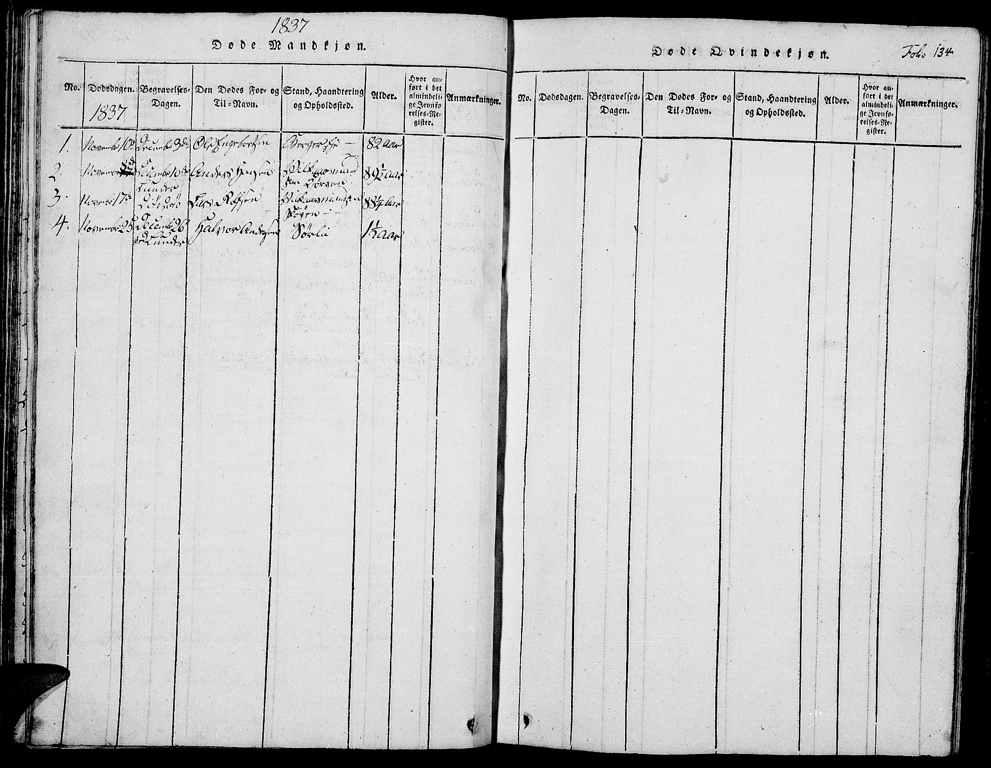 Jevnaker prestekontor, SAH/PREST-116/H/Ha/Hab/L0001: Klokkerbok nr. 1, 1815-1837, s. 134