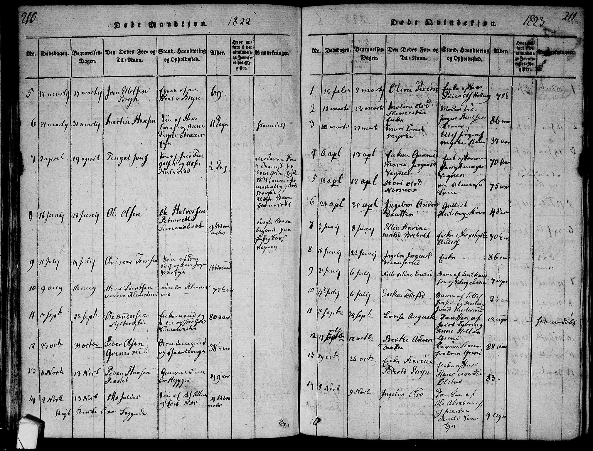 Røyken kirkebøker, SAKO/A-241/F/Fa/L0004: Ministerialbok nr. 4, 1814-1832, s. 210-211