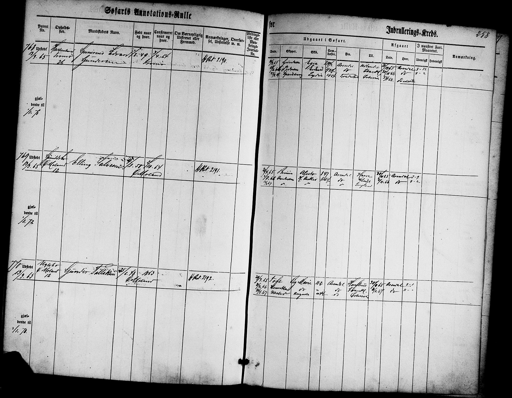 Arendal mønstringskrets, SAK/2031-0012/F/Fa/L0001: Annotasjonsrulle nr 1-794 med register, E-1, 1860-1865, s. 293