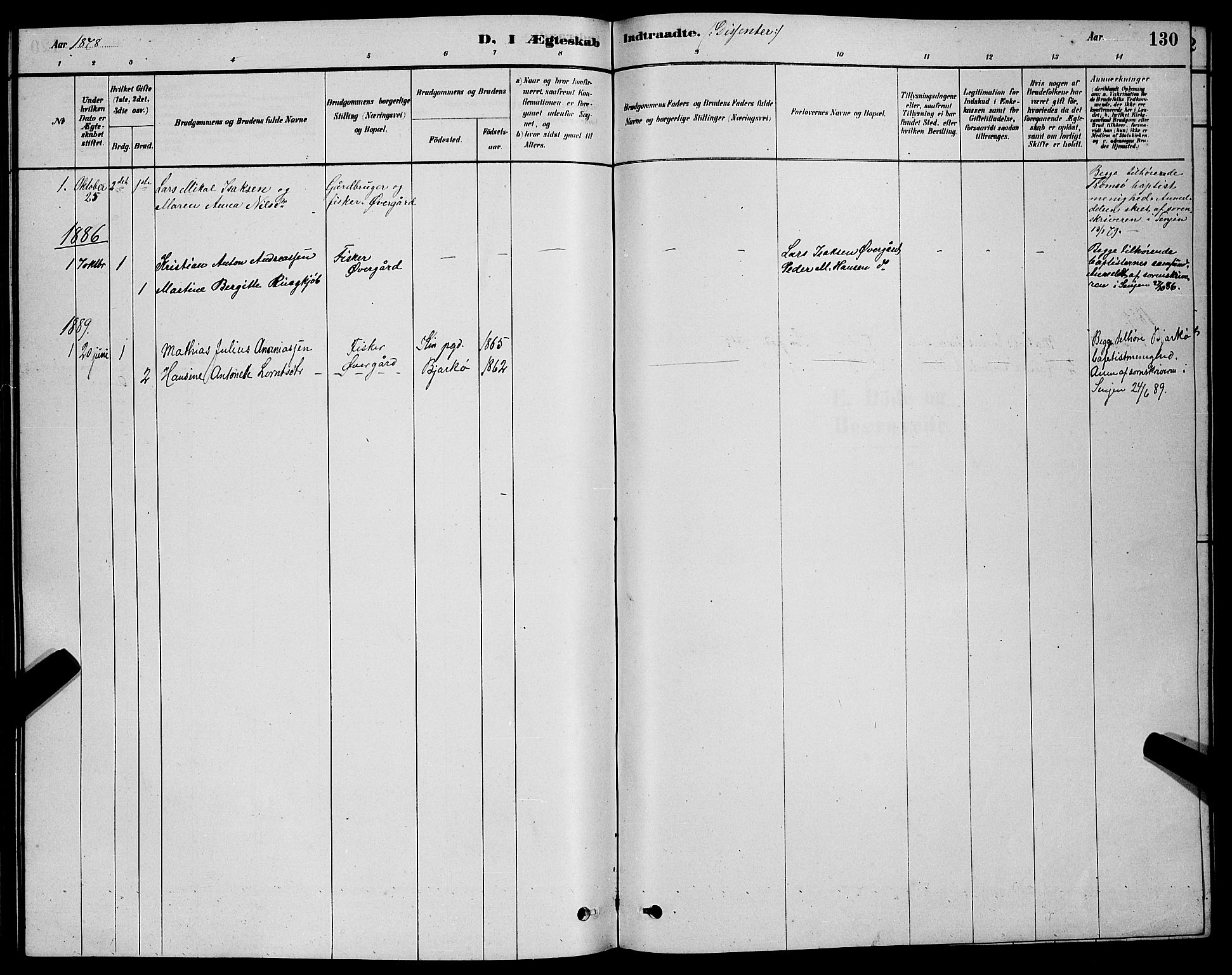 Sand/Bjarkøy sokneprestkontor, AV/SATØ-S-0811/I/Ia/Iab/L0002klokker: Klokkerbok nr. 2, 1878-1890, s. 130