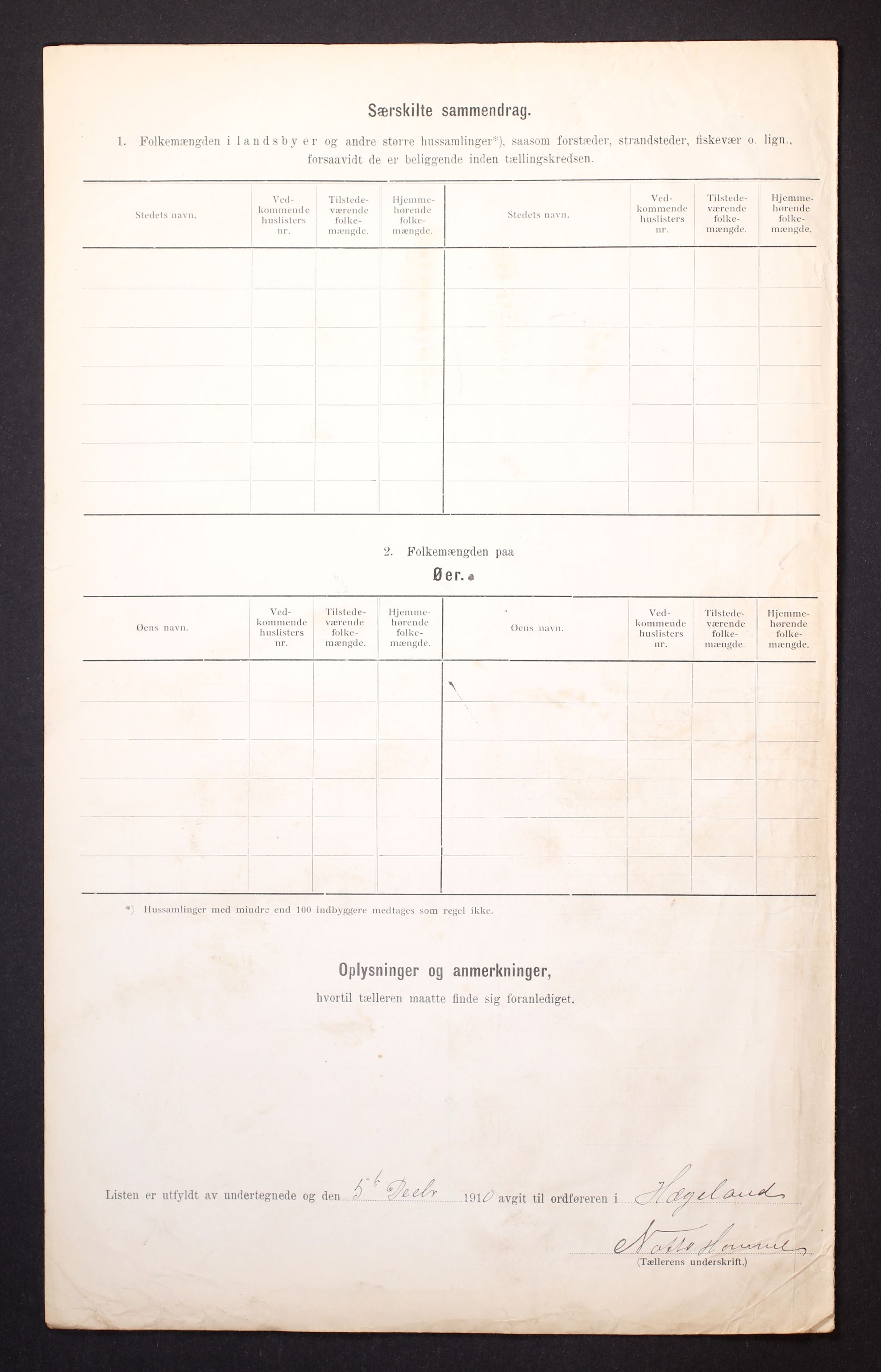 RA, Folketelling 1910 for 1015 Hægeland herred, 1910, s. 6