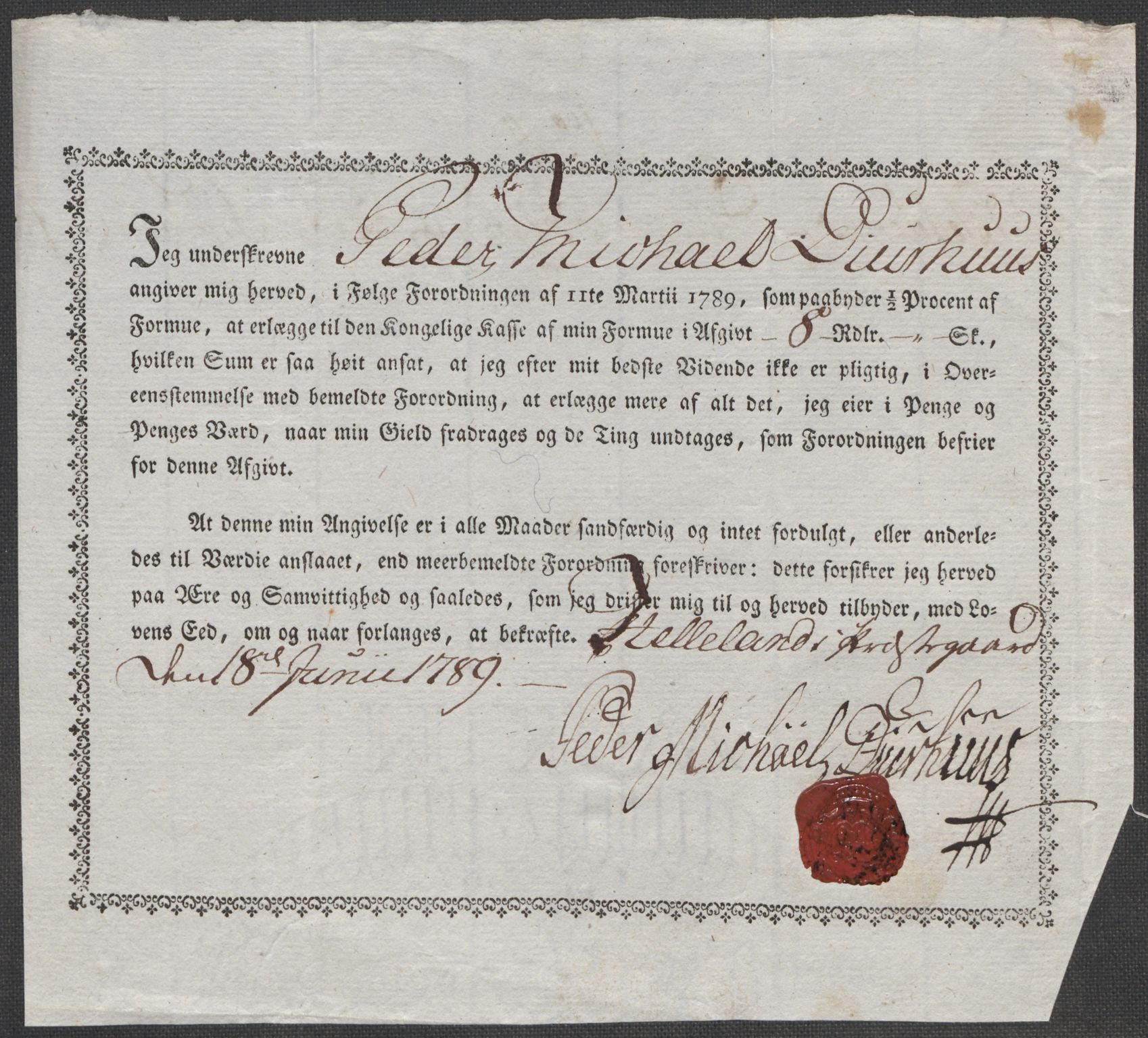 Rentekammeret inntil 1814, Reviderte regnskaper, Mindre regnskaper, AV/RA-EA-4068/Rf/Rfe/L0018: Jarlsberg grevskap, Jæren og Dalane fogderi, 1789, s. 240