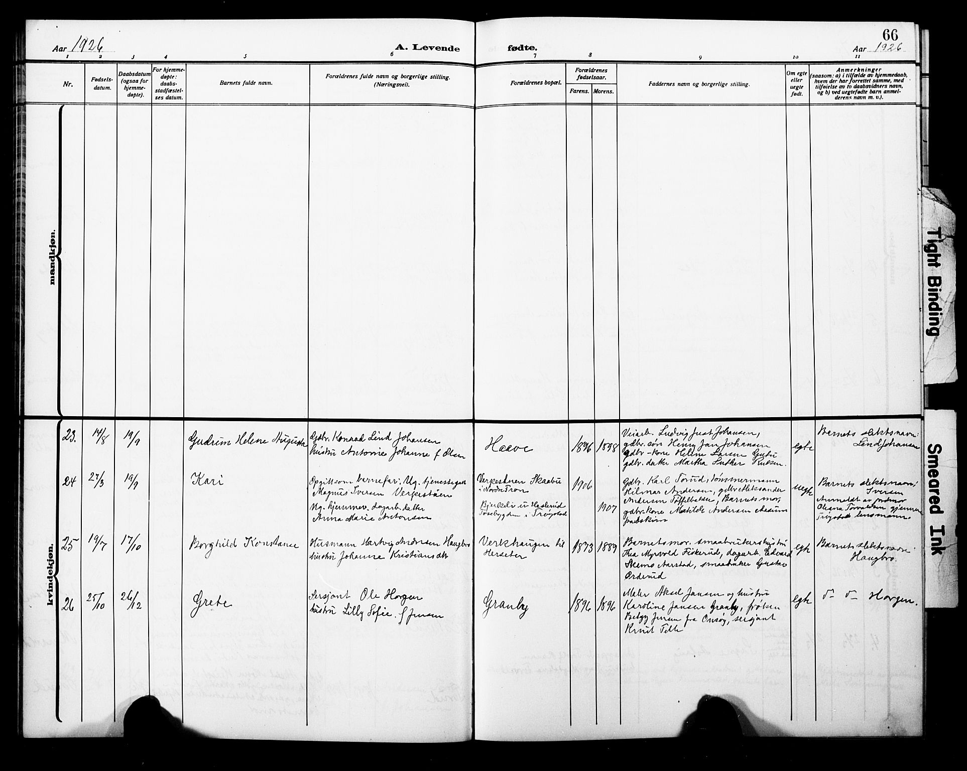 Trøgstad prestekontor Kirkebøker, AV/SAO-A-10925/G/Ga/L0002: Klokkerbok nr. I 2, 1911-1929, s. 66