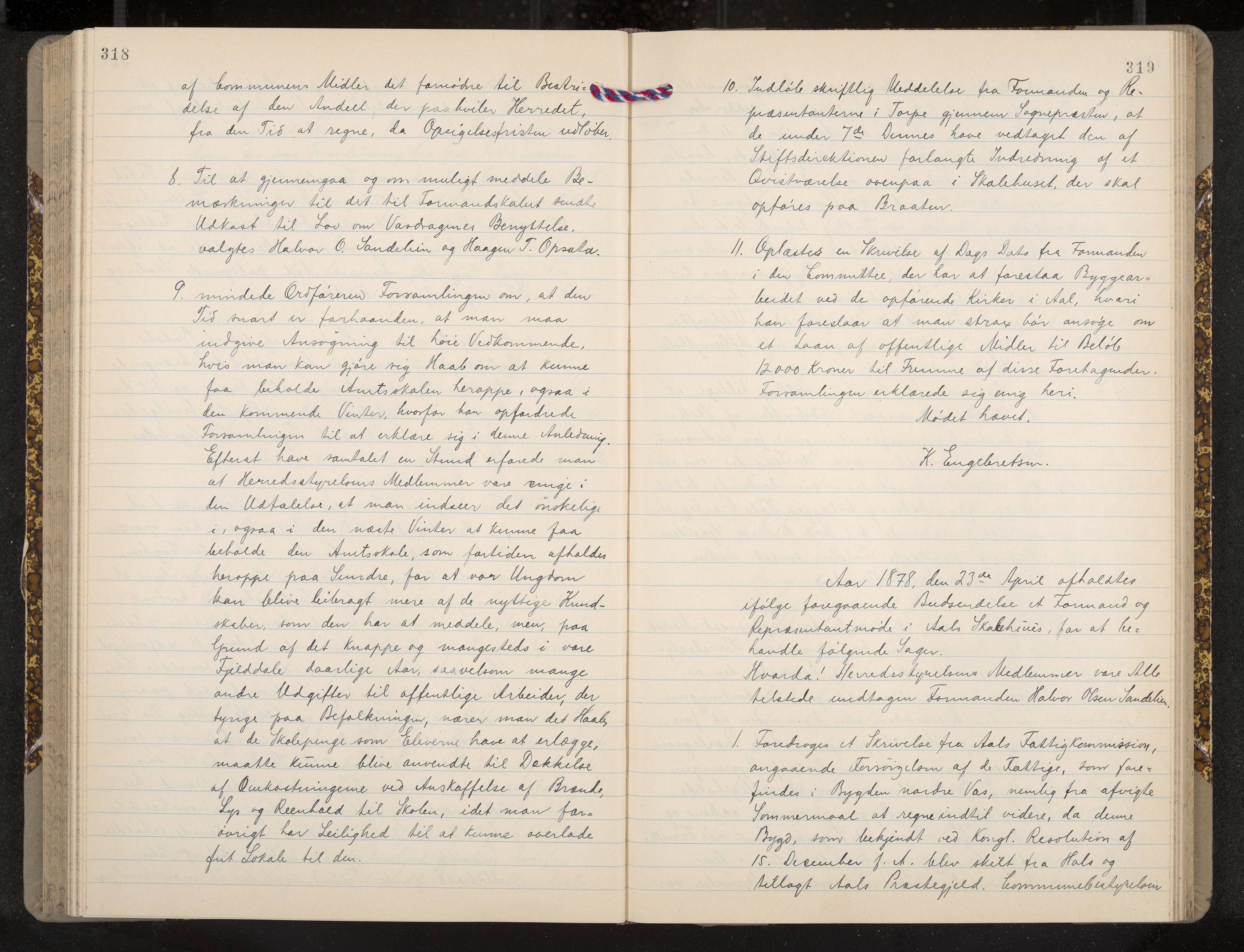Ål formannskap og sentraladministrasjon, IKAK/0619021/A/Aa/L0003: Utskrift av møtebok, 1864-1880, s. 318-319