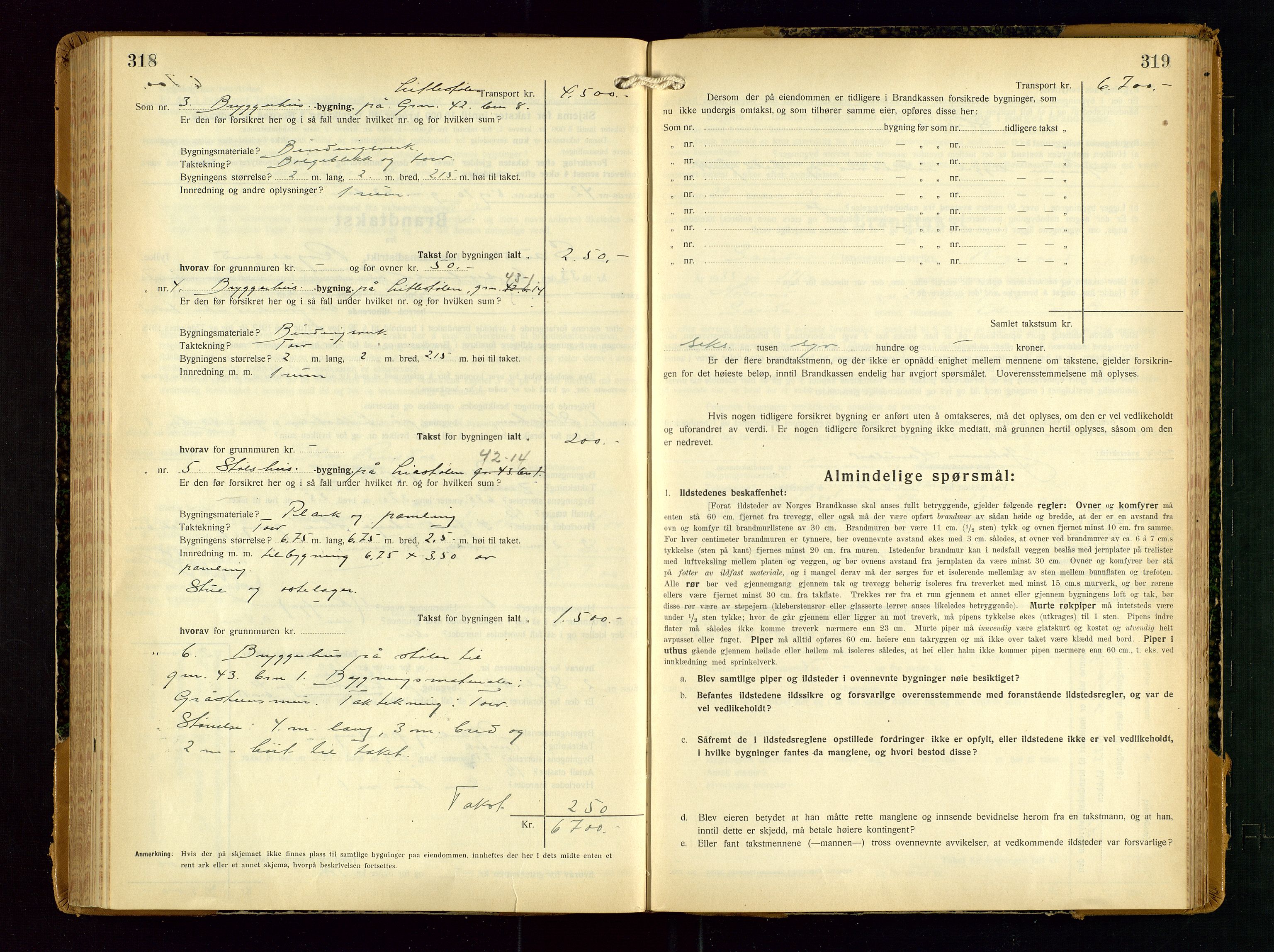 Sauda lensmannskontor, AV/SAST-A-100177/Gob/L0003: Branntakstprotokoll - skjematakst, 1928-1936, s. 318-319