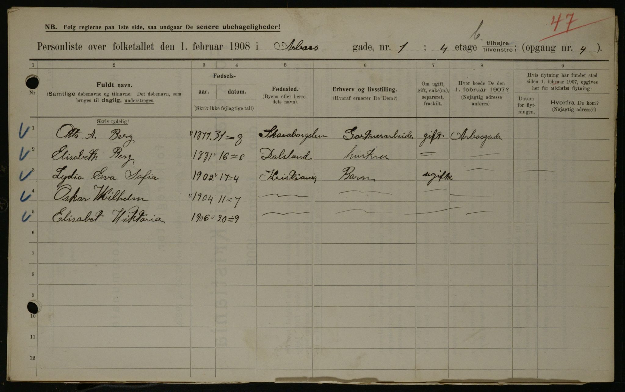 OBA, Kommunal folketelling 1.2.1908 for Kristiania kjøpstad, 1908, s. 1990