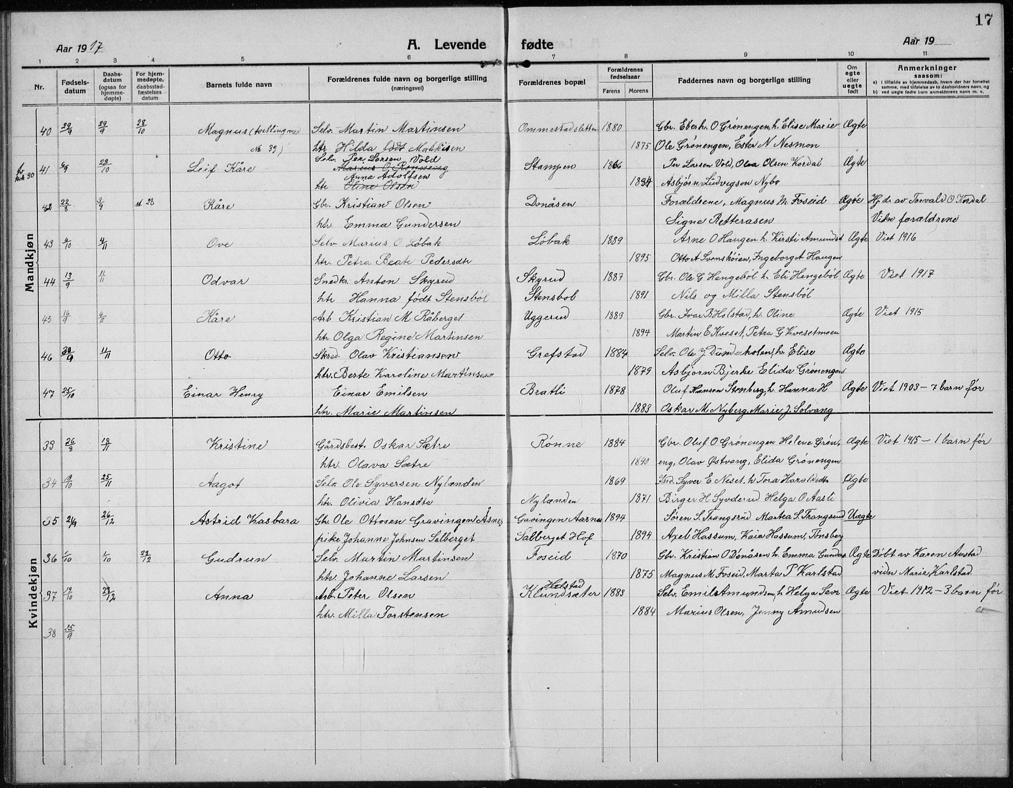 Hof prestekontor, AV/SAH-PREST-038/H/Ha/Hab/L0002: Klokkerbok nr. 2, 1915-1934, s. 17