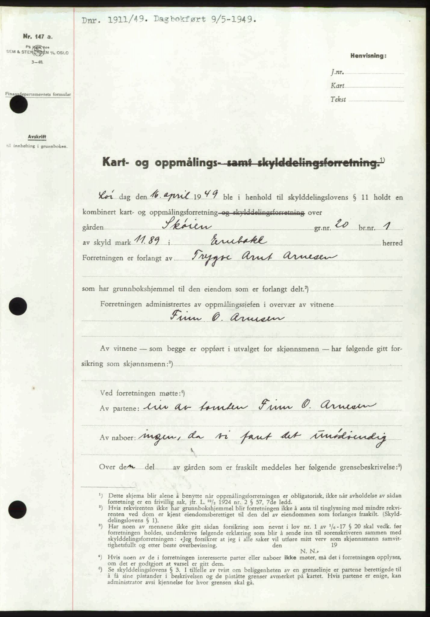 Nedre Romerike sorenskriveri, SAO/A-10469/G/Gb/Gbd/L0025: Pantebok nr. 25, 1949-1949, Dagboknr: 1911/1949