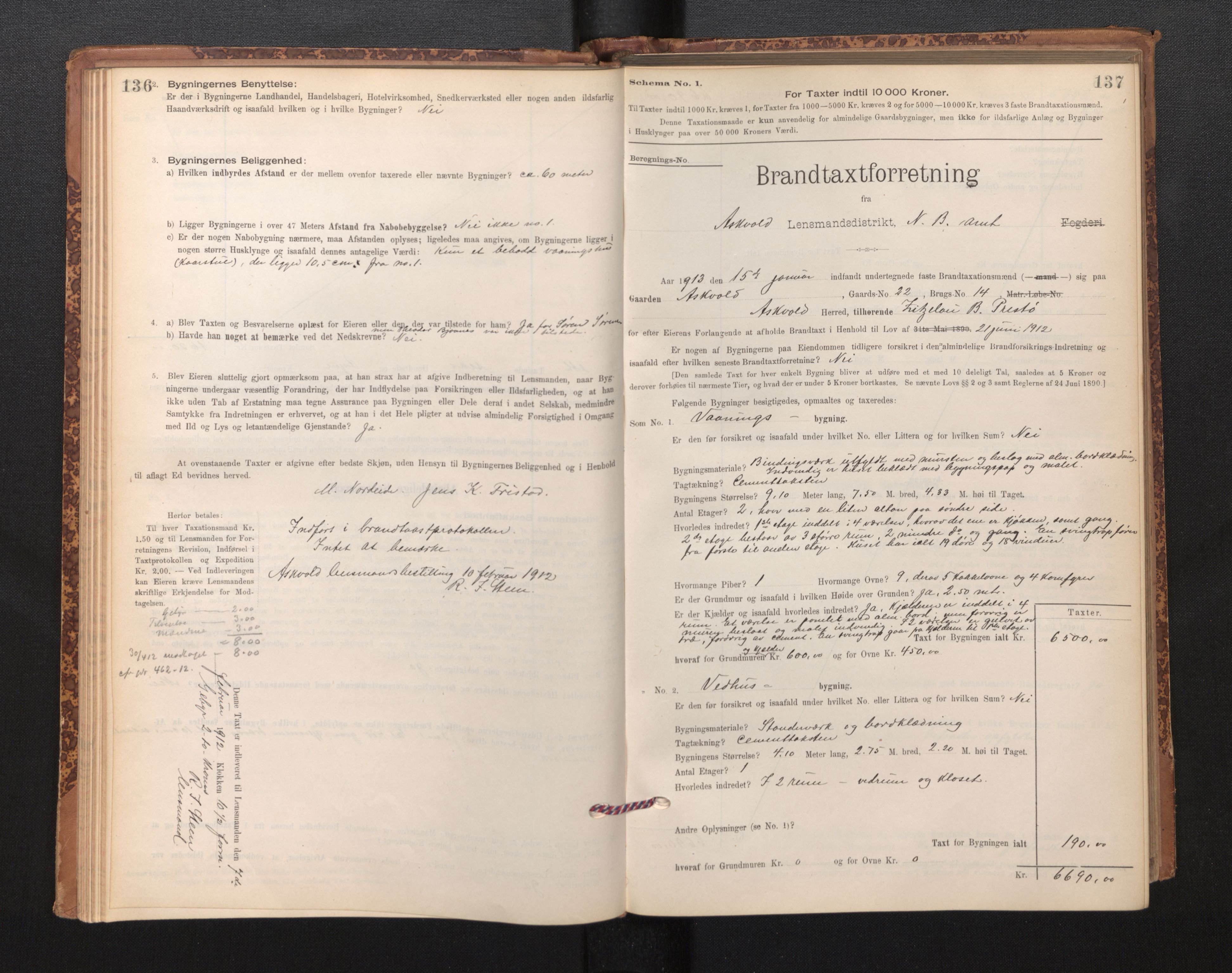Lensmannen i Askvoll, SAB/A-26301/0012/L0004: Branntakstprotokoll, skjematakst og liste over branntakstmenn, 1895-1932, s. 136-137