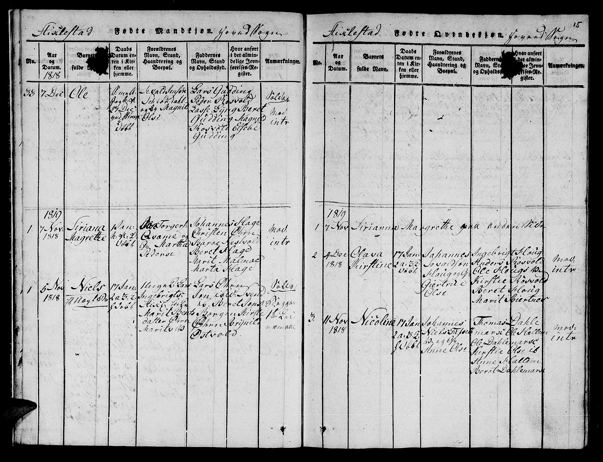 Ministerialprotokoller, klokkerbøker og fødselsregistre - Nord-Trøndelag, SAT/A-1458/723/L0251: Klokkerbok nr. 723C01 /1, 1816-1831, s. 15