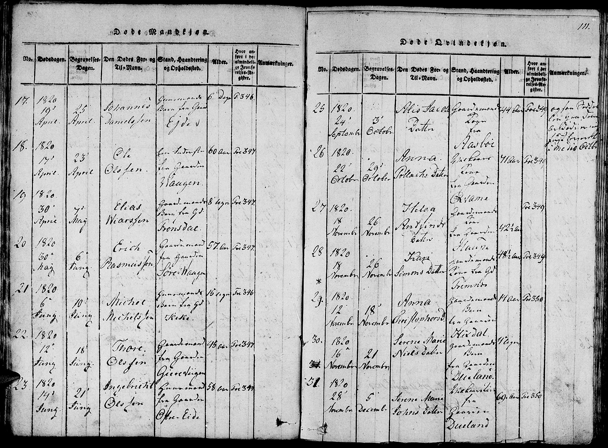 Fjelberg sokneprestembete, SAB/A-75201/H/Haa: Ministerialbok nr. A 4, 1816-1822, s. 111