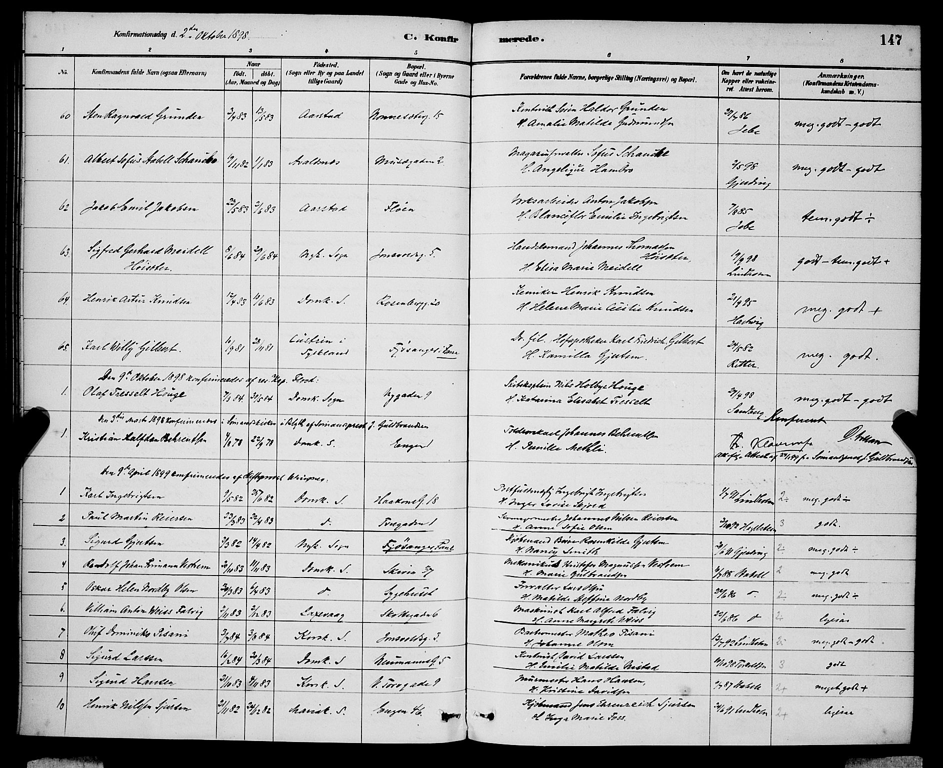Domkirken sokneprestembete, AV/SAB-A-74801/H/Hab/L0024: Klokkerbok nr. C 4, 1880-1899, s. 147