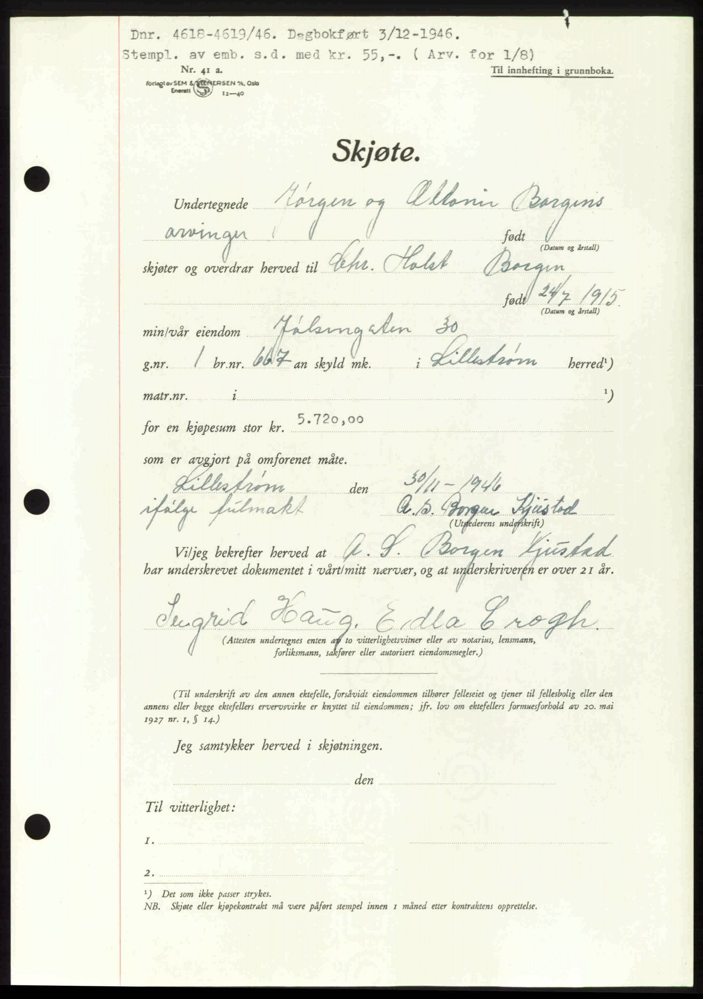 Nedre Romerike sorenskriveri, AV/SAO-A-10469/G/Gb/Gbd/L0017: Pantebok nr. 17, 1946-1946, Dagboknr: 4618/1946