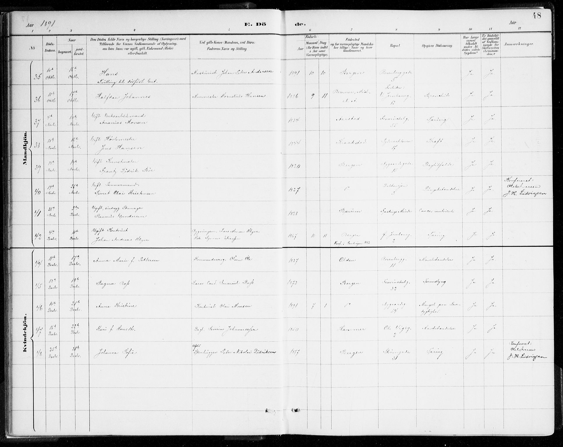 Johanneskirken sokneprestembete, AV/SAB-A-76001/H/Haa/L0019: Ministerialbok nr. E 1, 1885-1915, s. 48