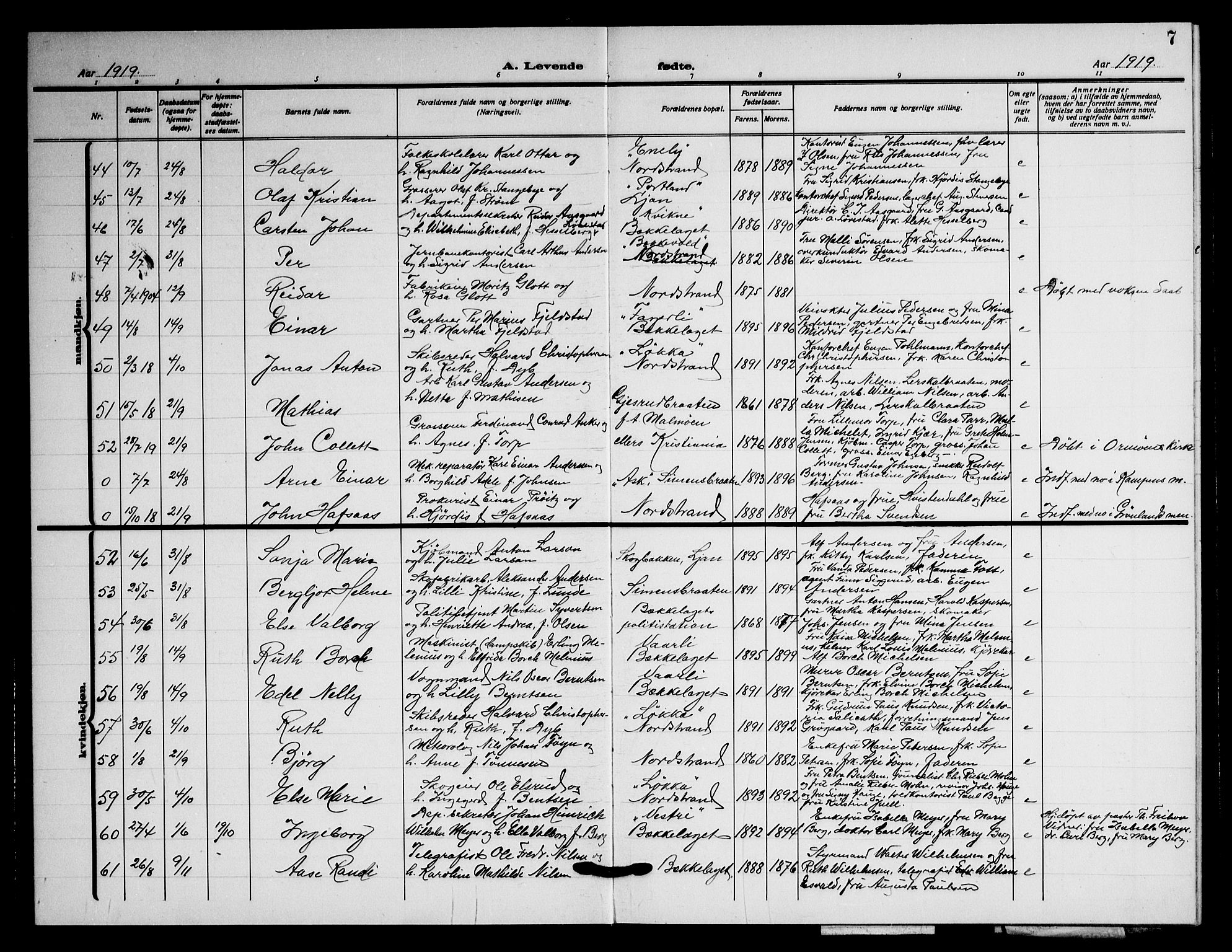 Nordstrand prestekontor Kirkebøker, AV/SAO-A-10362a/G/Ga/L0002: Klokkerbok nr. I 2, 1918-1925, s. 7