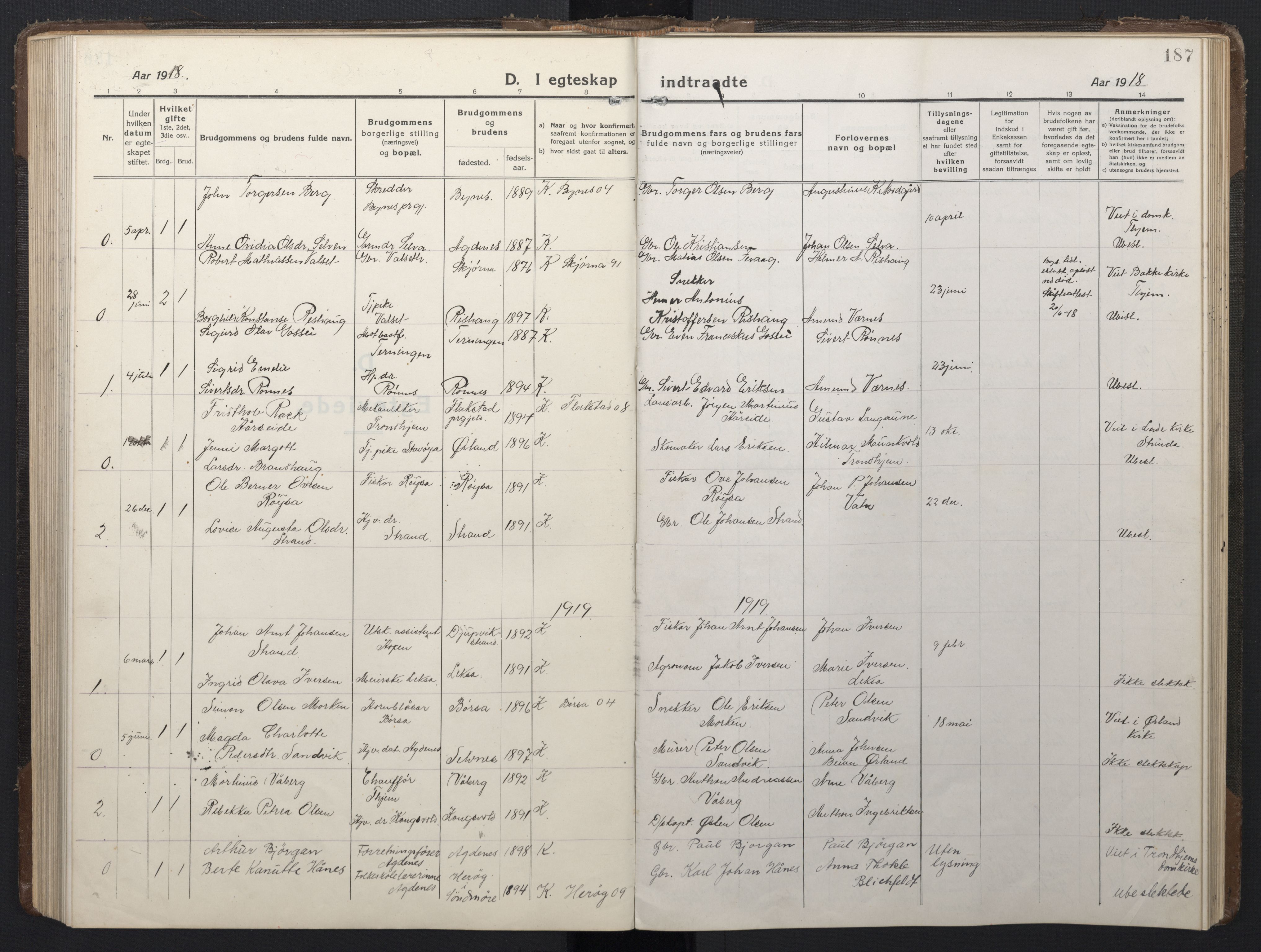 Ministerialprotokoller, klokkerbøker og fødselsregistre - Sør-Trøndelag, AV/SAT-A-1456/662/L0758: Klokkerbok nr. 662C03, 1918-1948, s. 187