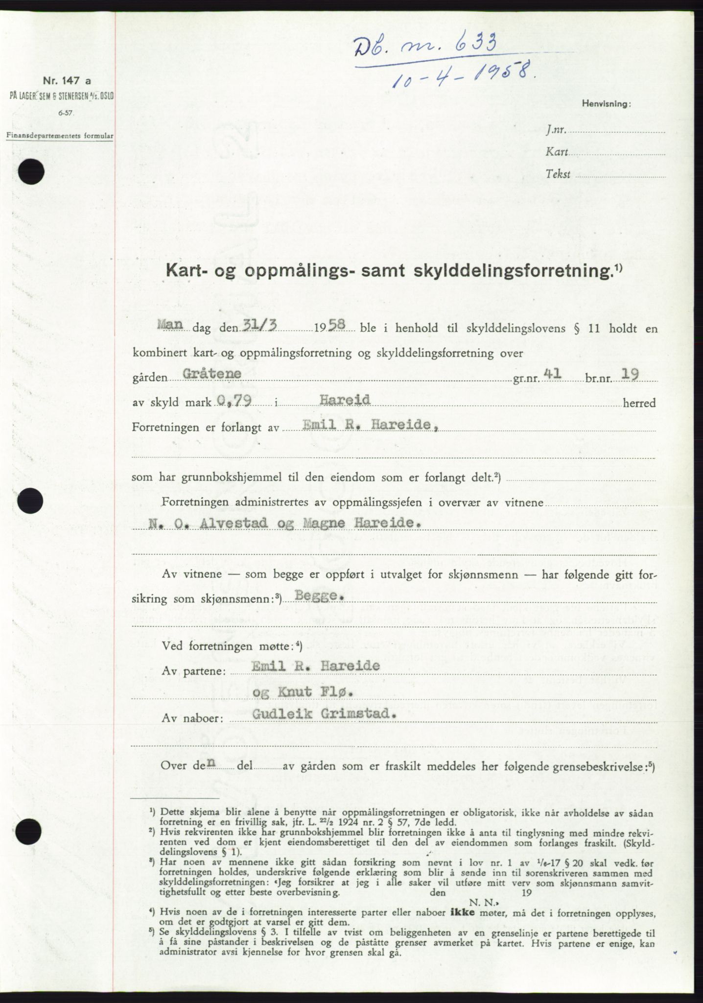 Søre Sunnmøre sorenskriveri, SAT/A-4122/1/2/2C/L0109: Pantebok nr. 35A, 1958-1958, Dagboknr: 633/1958