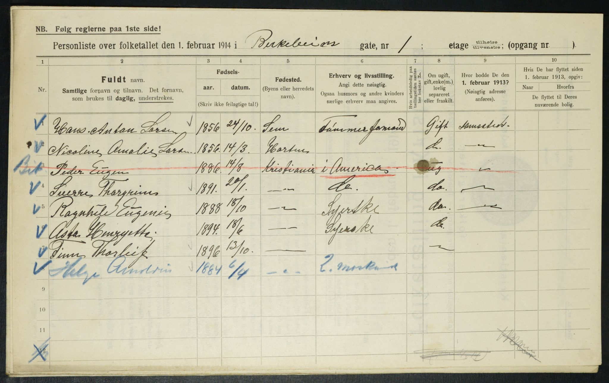 OBA, Kommunal folketelling 1.2.1914 for Kristiania, 1914, s. 4915